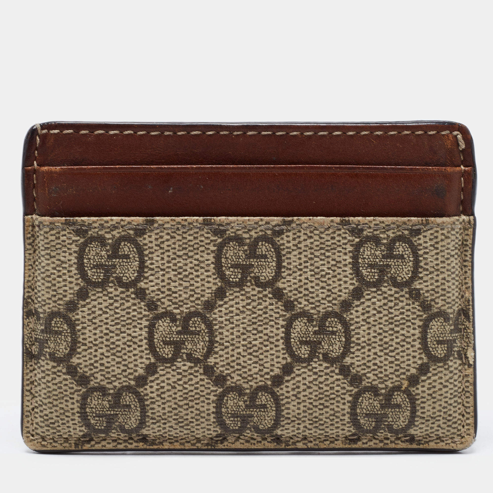 Gucci Brown/Beige GG Supreme Canvas and Leather Card Holder