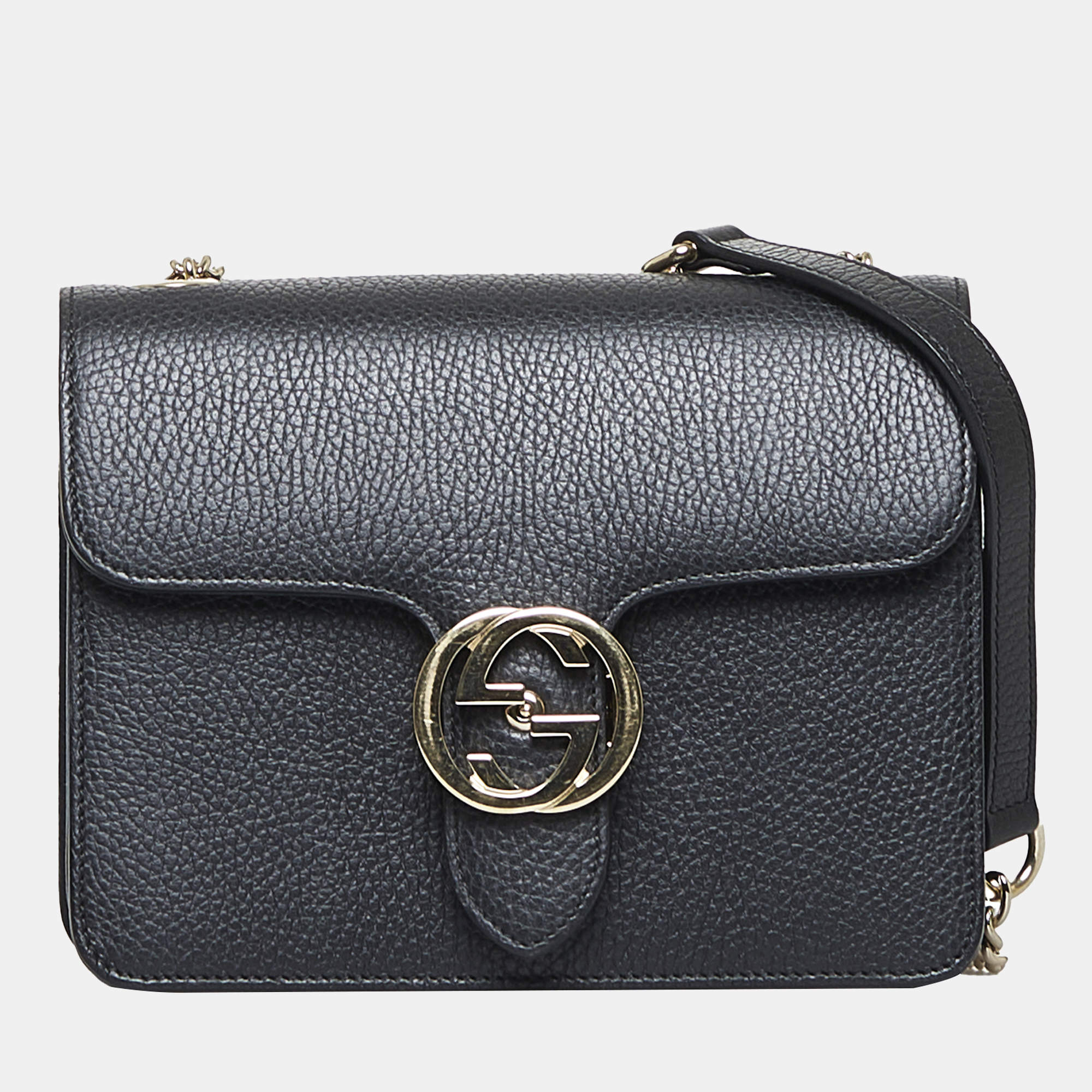 Gucci Interlocking G Black Calf Leather Chain Crossbody Bag – Queen Bee of  Beverly Hills