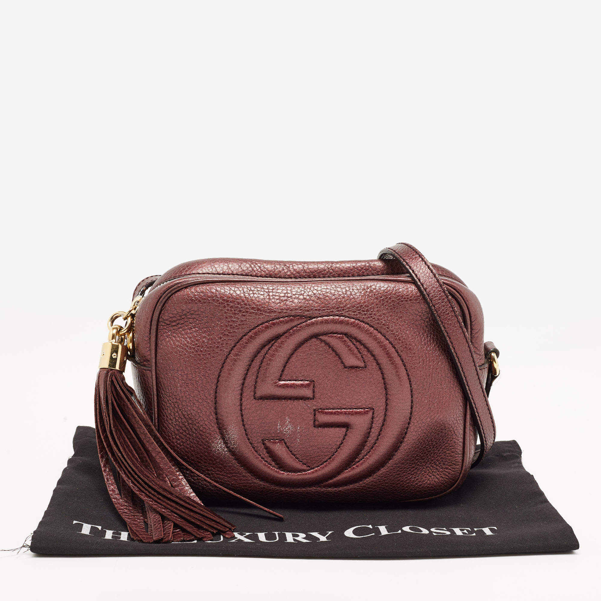 Gucci Soho Burgundy Leather Pochette Wristlet Bag –