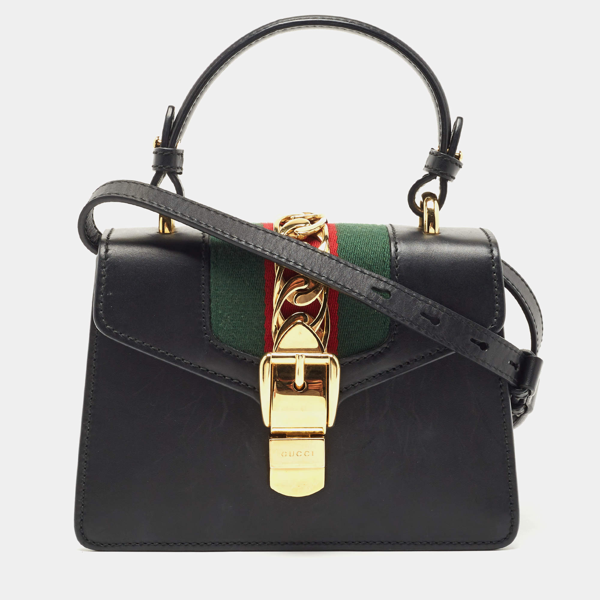 Gucci Black Leather Mini Sylvie Top Handle Bag Gucci TLC