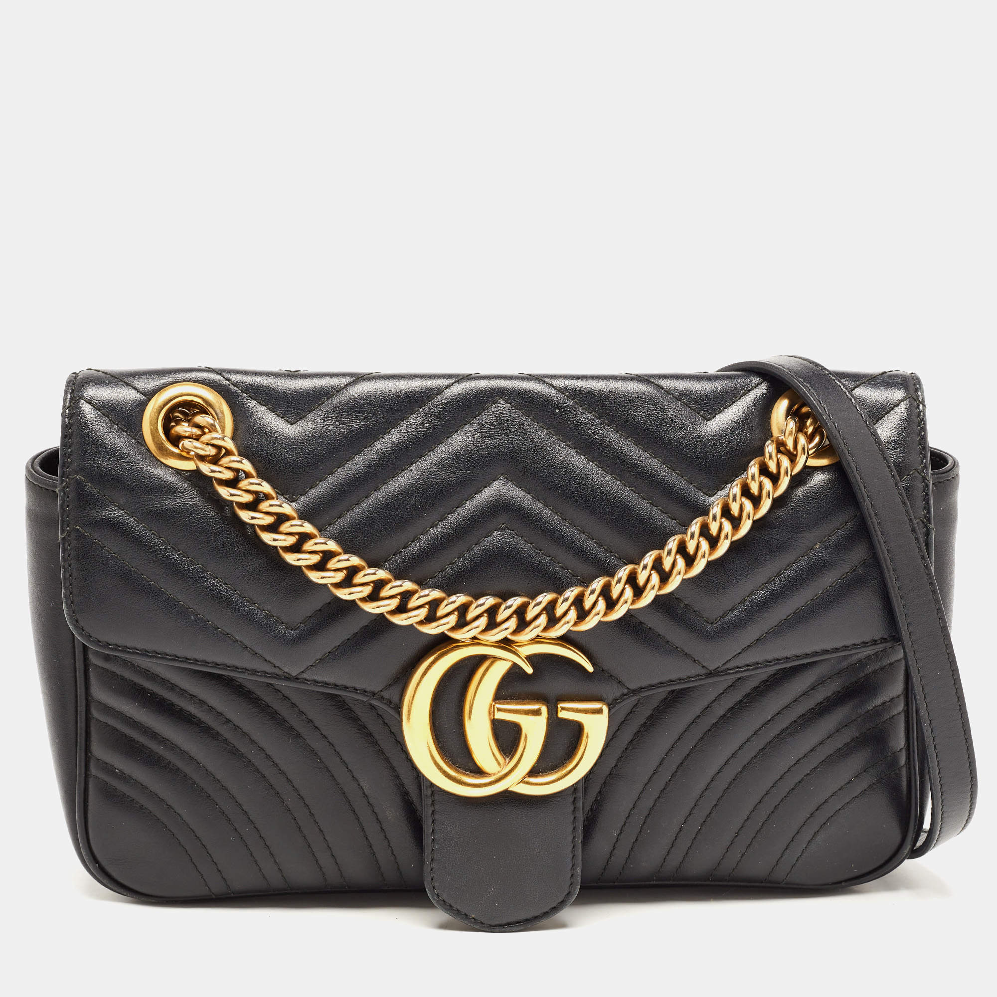 Gucci Black Quilted Leather Small GG Marmont Shoulder Bag
