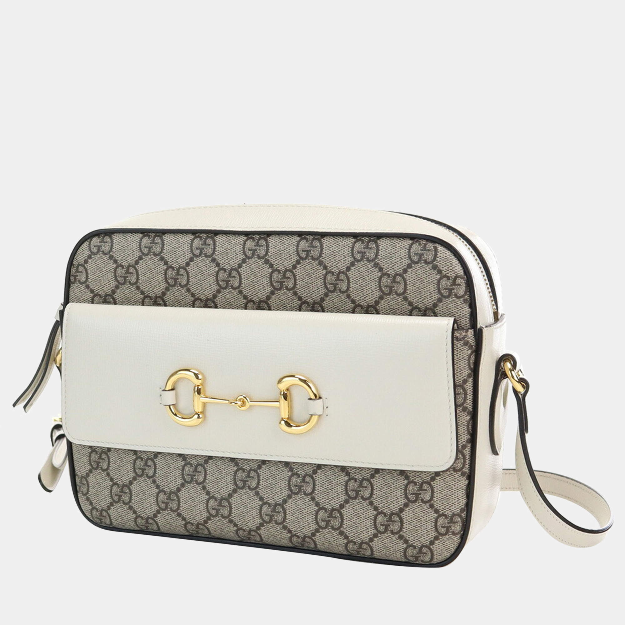 Gucci Horsebit 1955 Mini Bag Beige/White in Canvas/Leather with