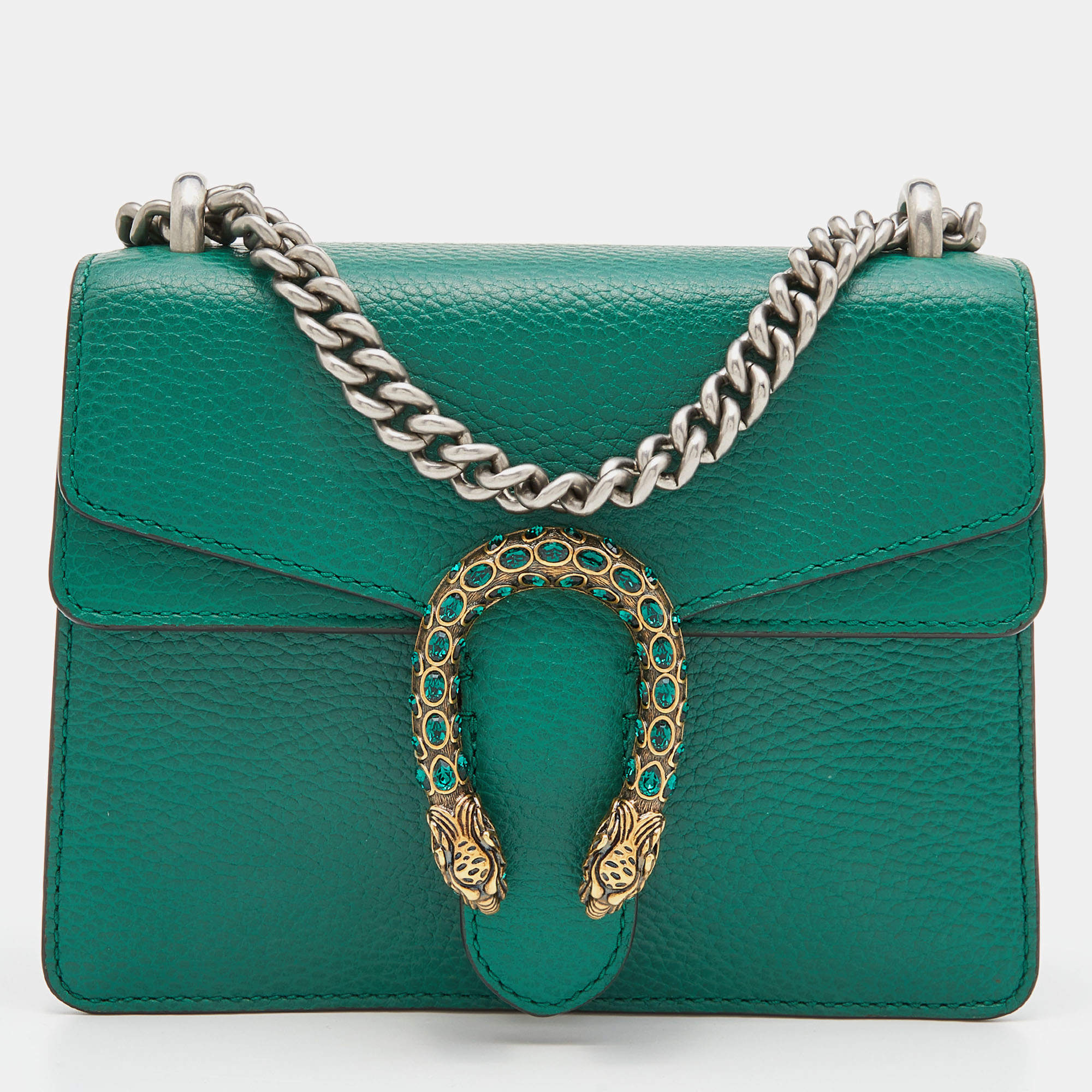 Pre Owned Gucci Green Leather Mini Dionysus Shoulder Bag