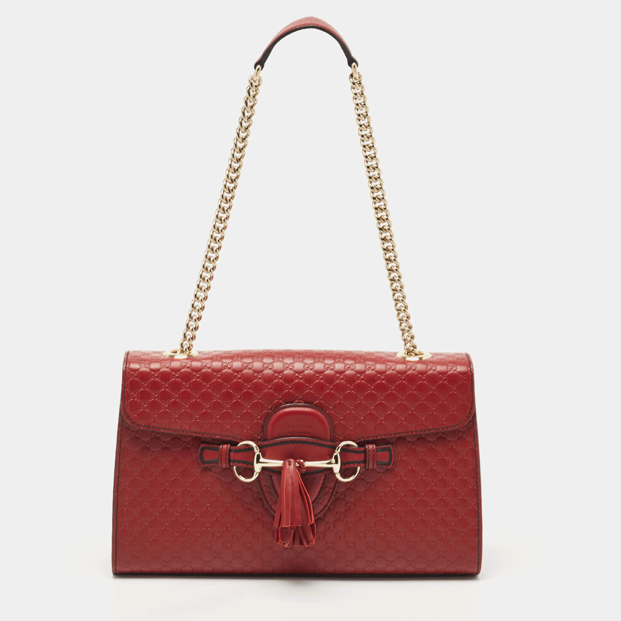 Pre Owned Gucci Dark Red Guccissima Leather Medium Emily Chain Shoulder Bag
