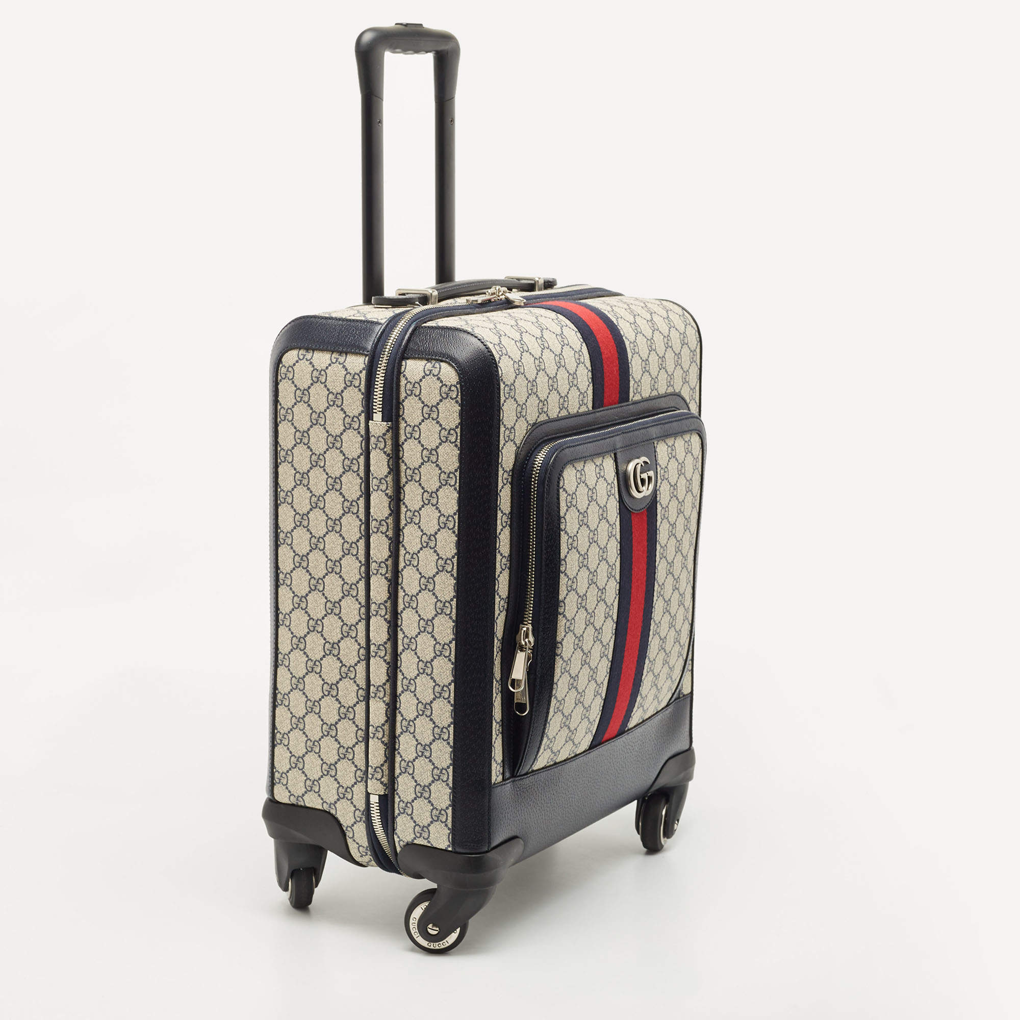 GUCCI GG Supreme Monogram Web Large Savoy Trolley Suitcase Beige
