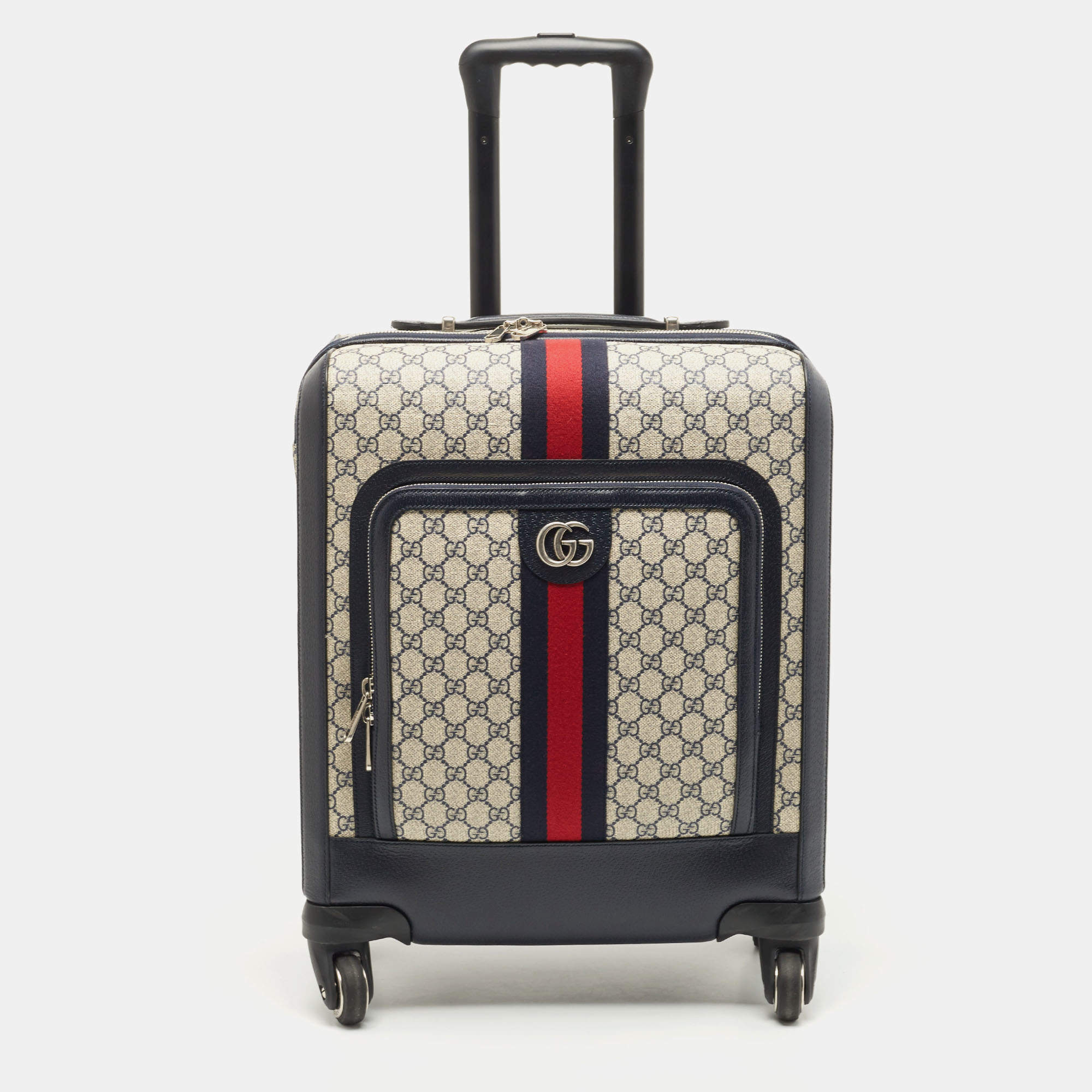 GUCCI GG Supreme Monogram Web Large Savoy Trolley Suitcase Beige Blue  1198779