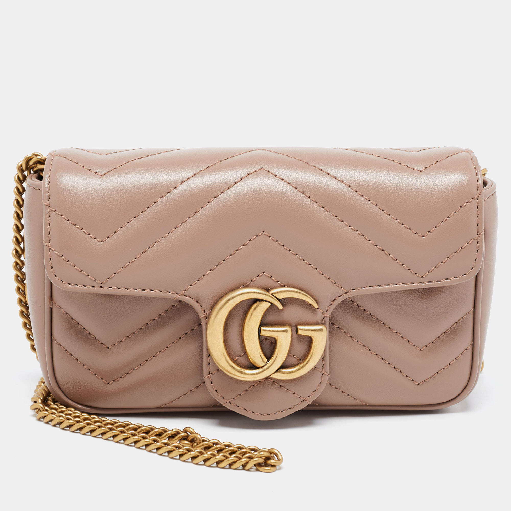 Gucci Old Rose Matelassé Leather Super Mini GG Marmont Shoulder Bag
