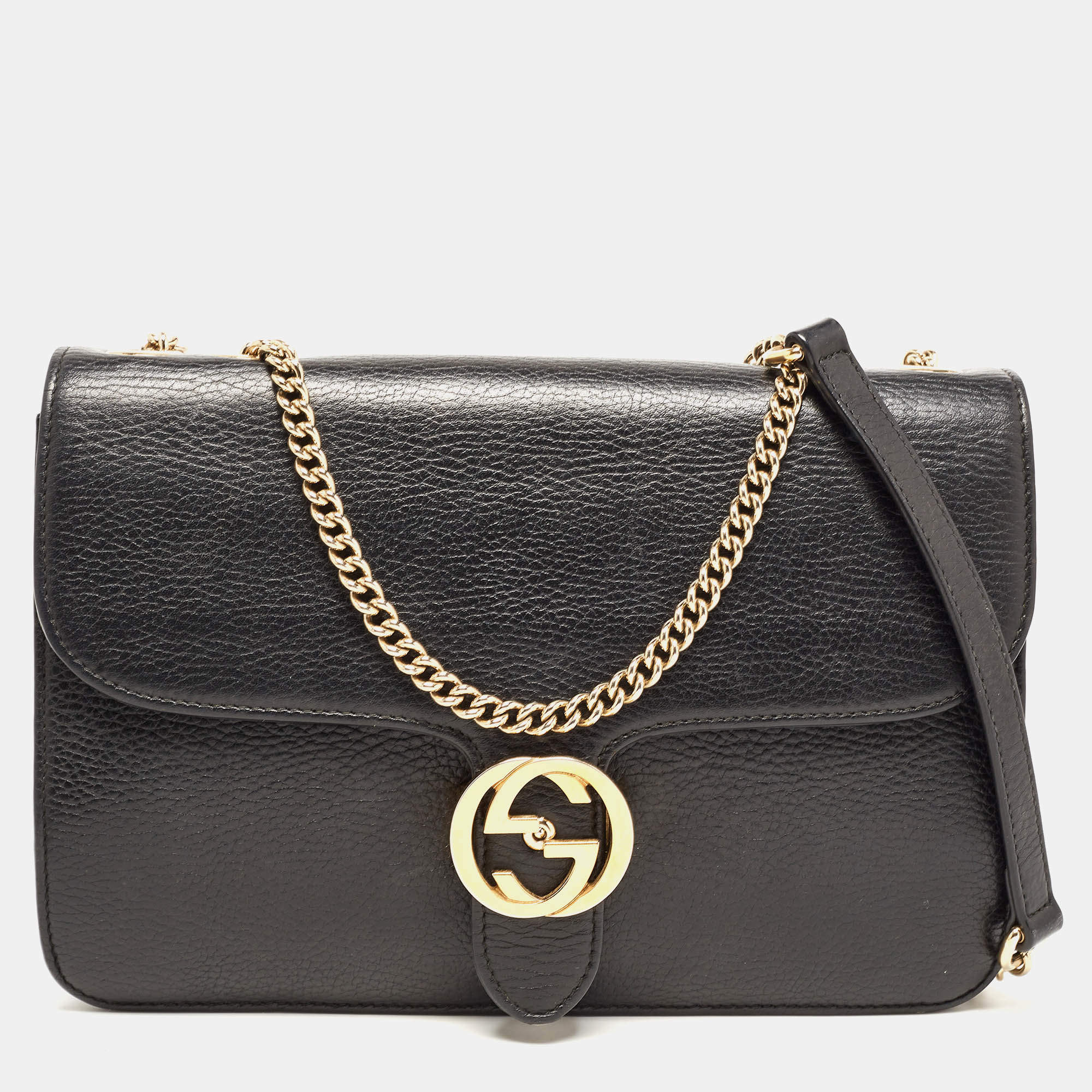 PRELOVED Gucci Interlocking GG Grey Dollar Leather Shoulder Bag