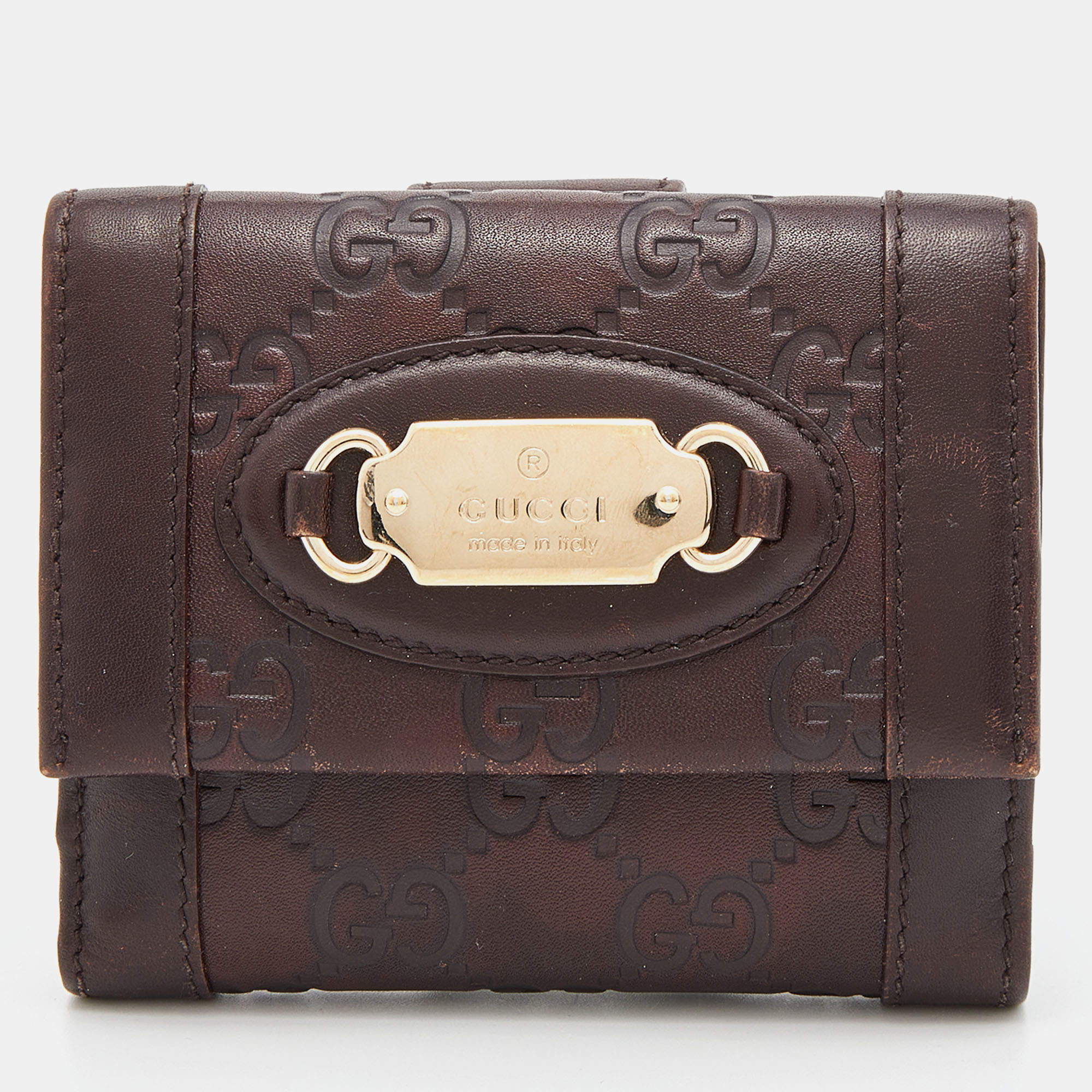 Pre Owned Gucci Brown Guccissima Leather French Wallet
