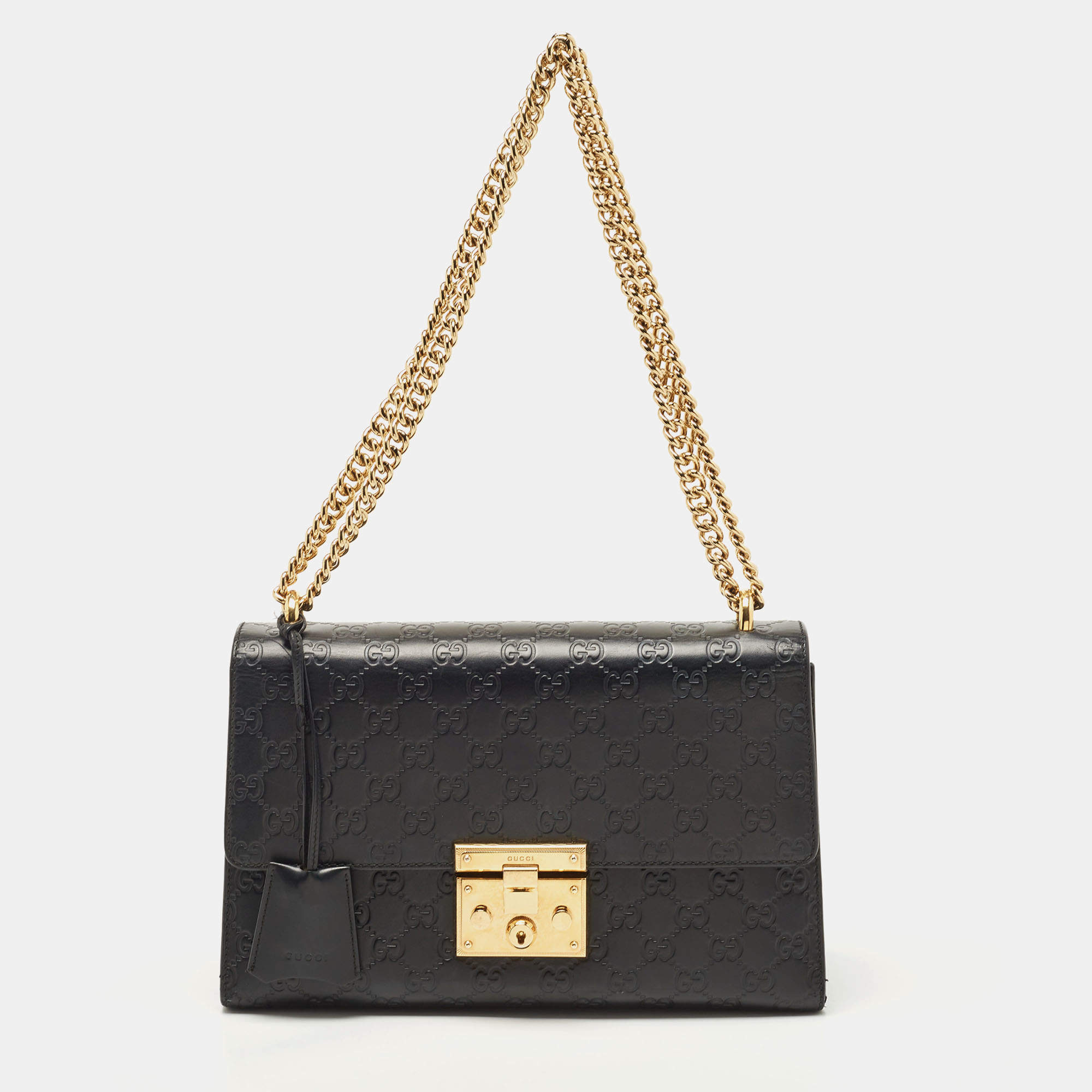 Pre Owned Gucci Black Guccissima Leather Medium Padlock Shoulder Bag