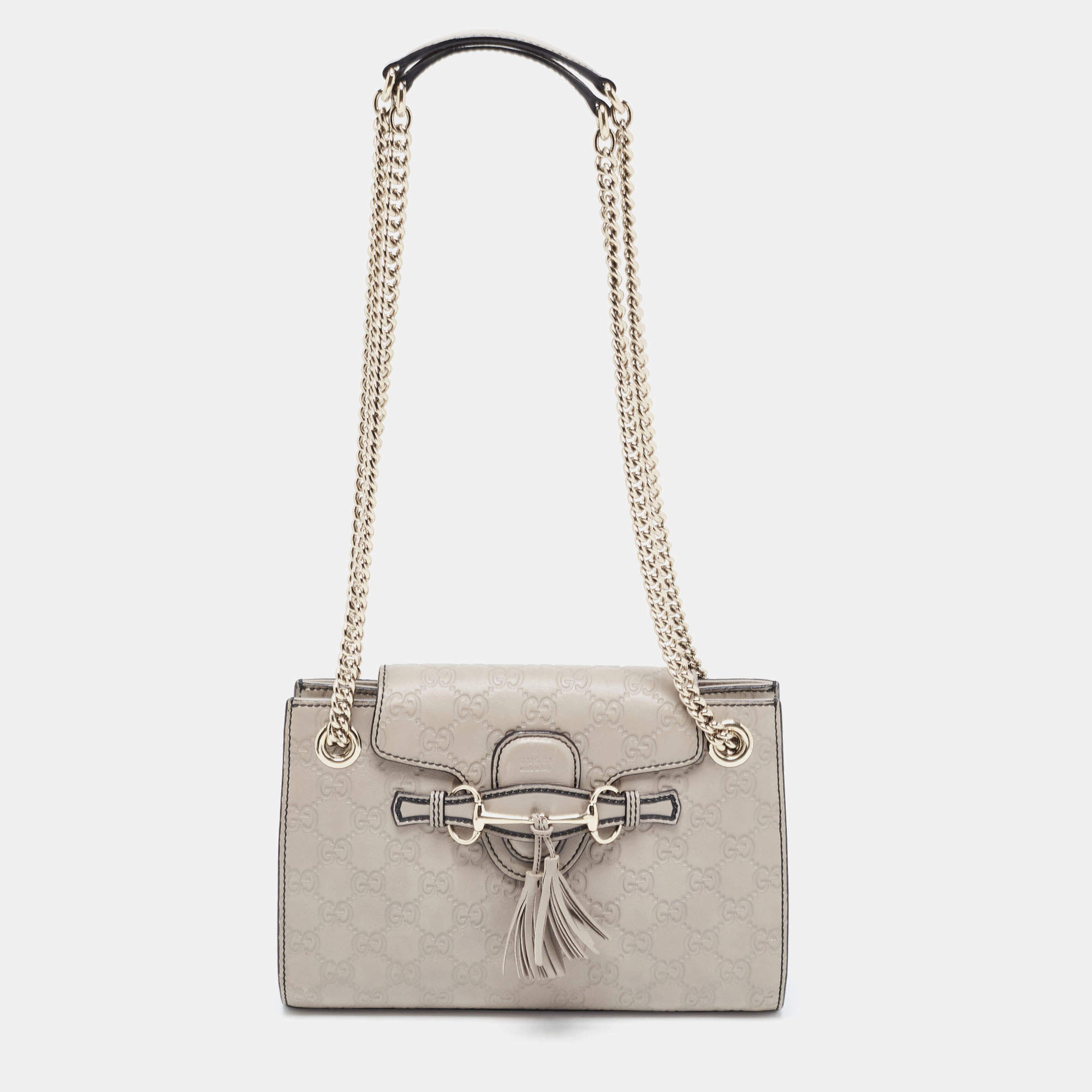 Pre Owned Gucci Grey Guccissima Leather Small Emily Chain Shoulder Bag