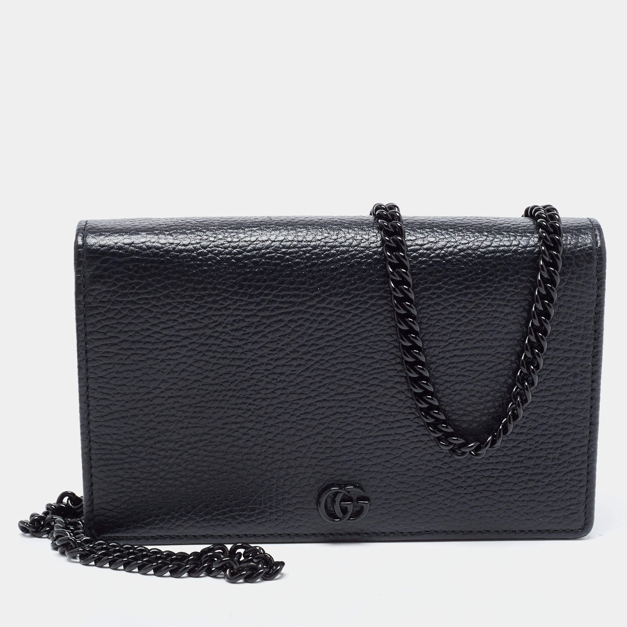 Gucci Black Leather Mini GG Marmont Chain Bag