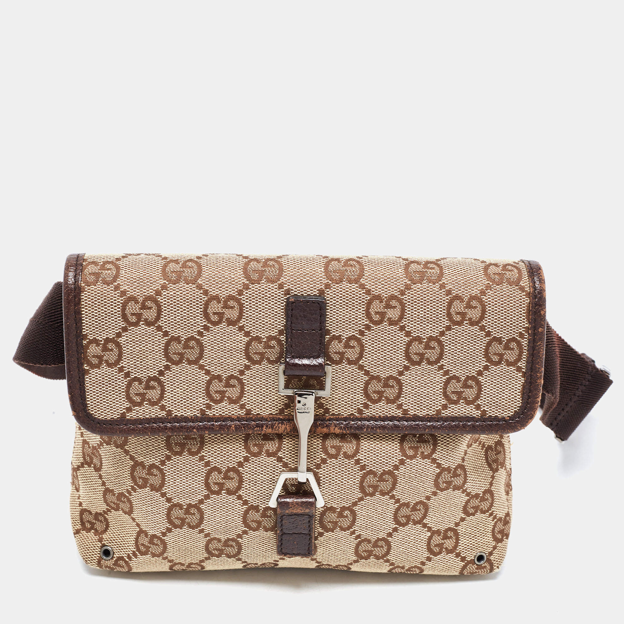 Gucci Beige Brown GG Canvas and Leather Flight Belt Bag