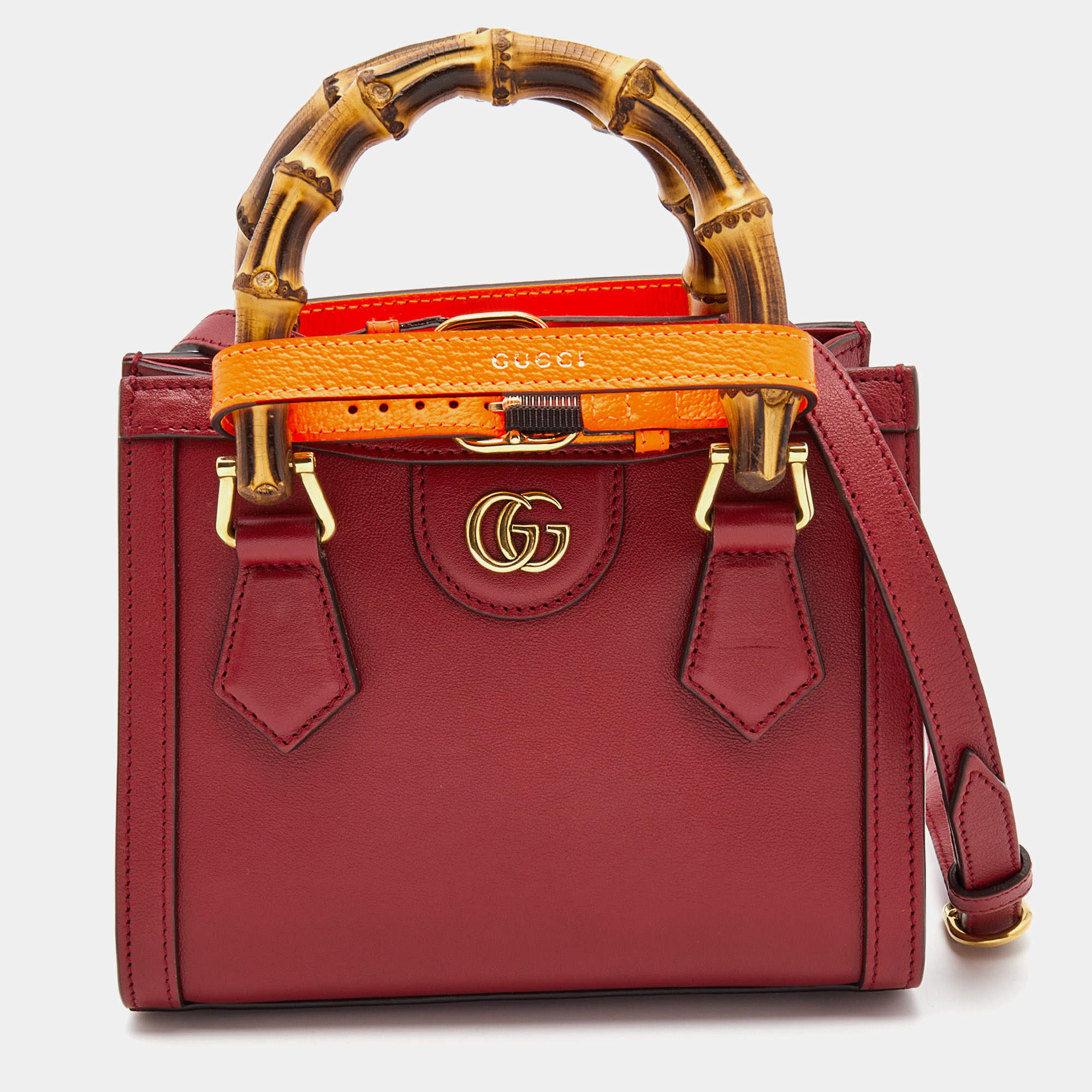 Pre Owned Gucci Red Leather Mini Diana Tote