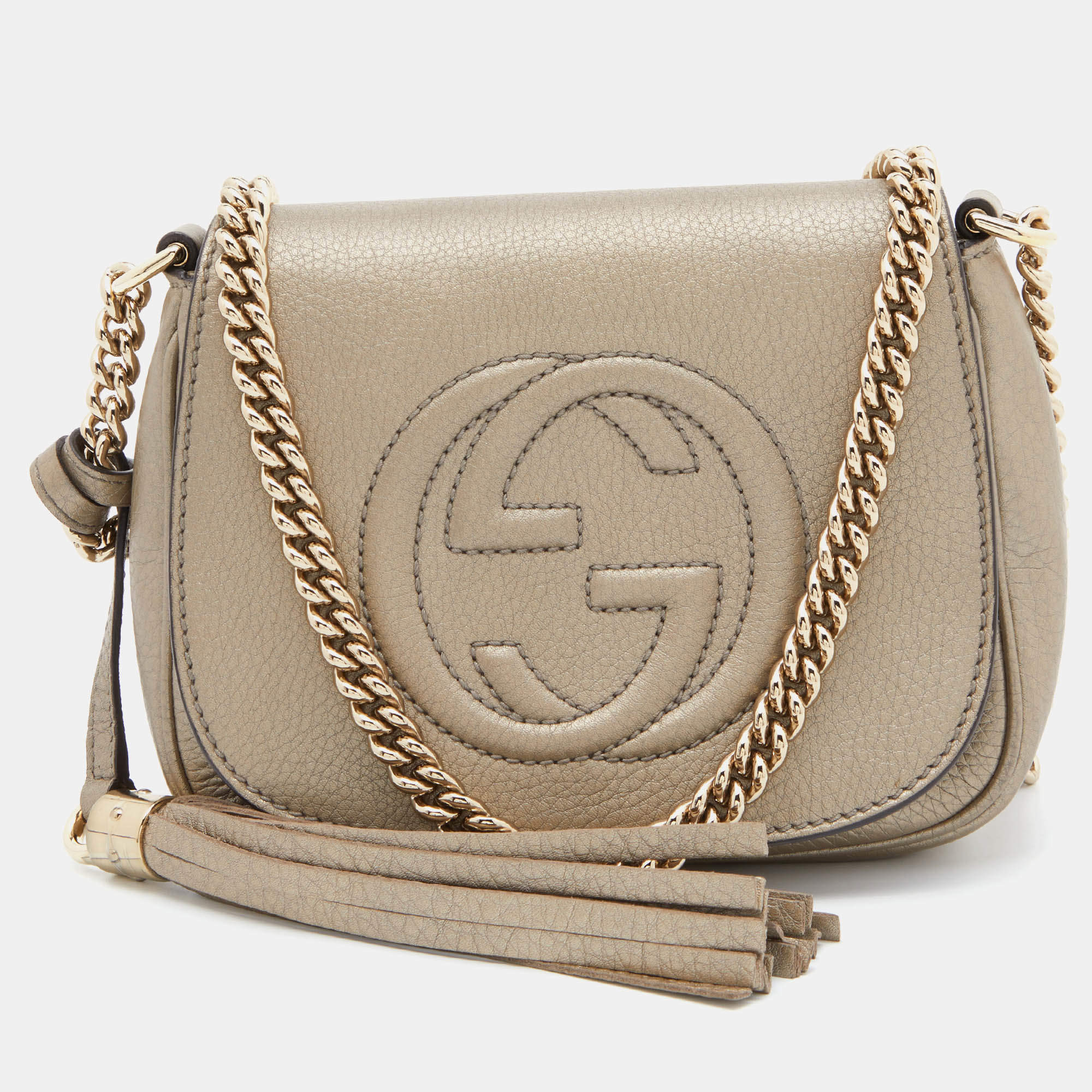 Gucci Metallic Leather Soho Flap Chain Crossbody Bag