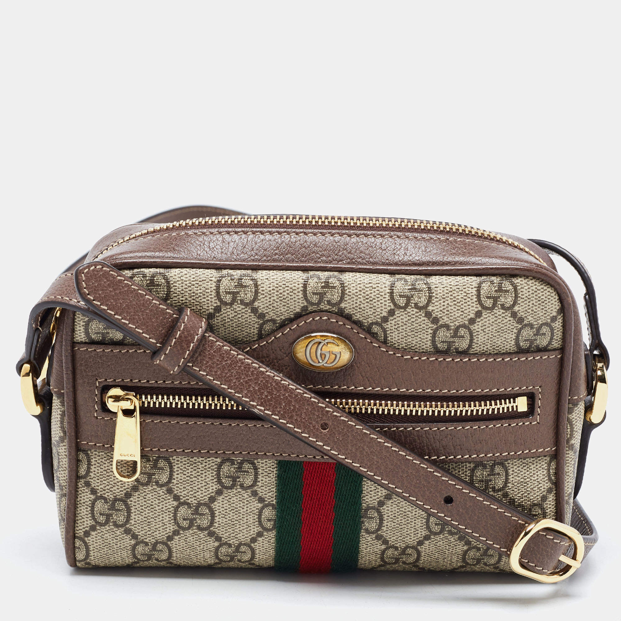 Gucci Beige GG Supreme Canvas and Leather Mini Ophidia Crossbody Bag