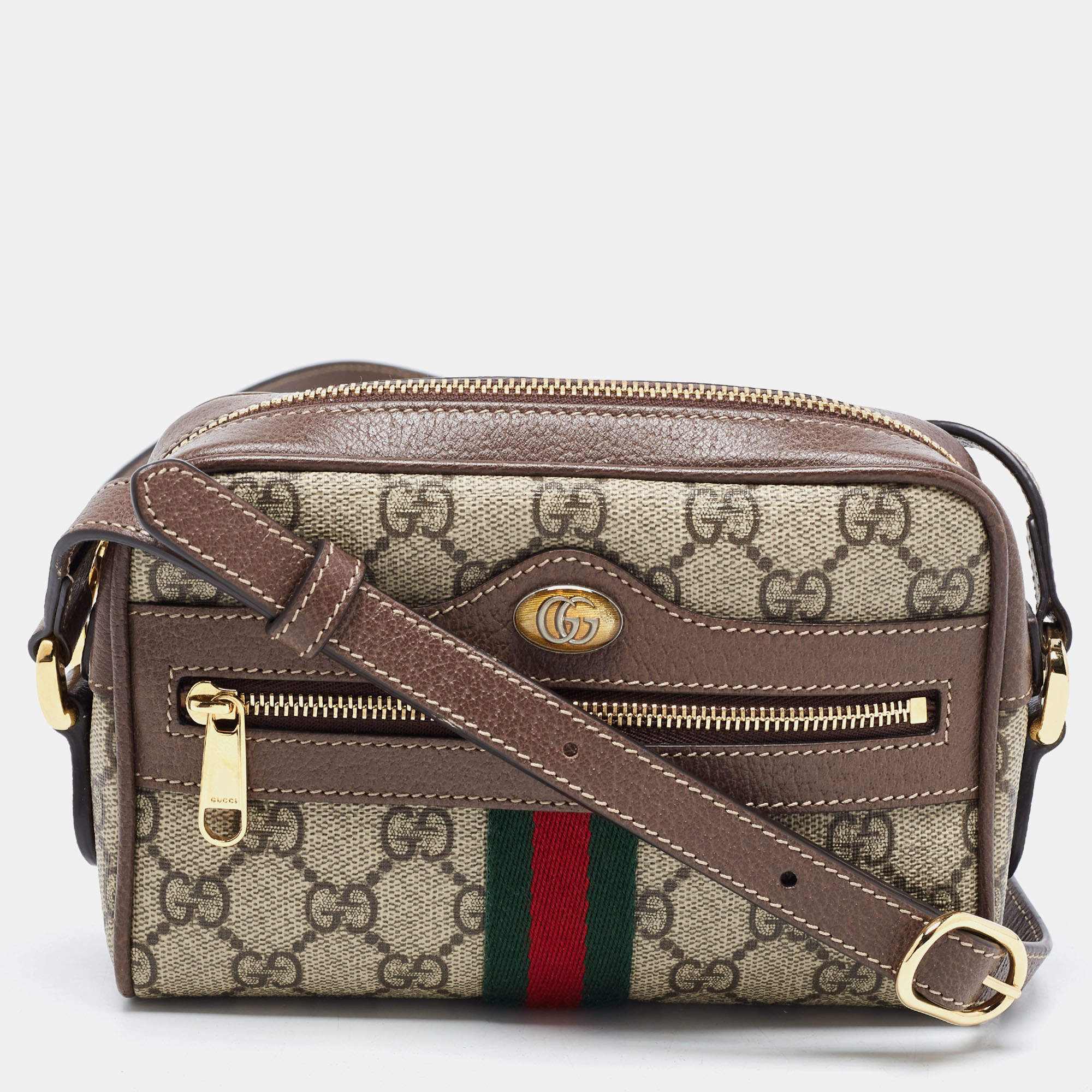 Pre Owned Gucci Beige GG Supreme Canvas and Leather Mini Ophidia Crossbody Bag