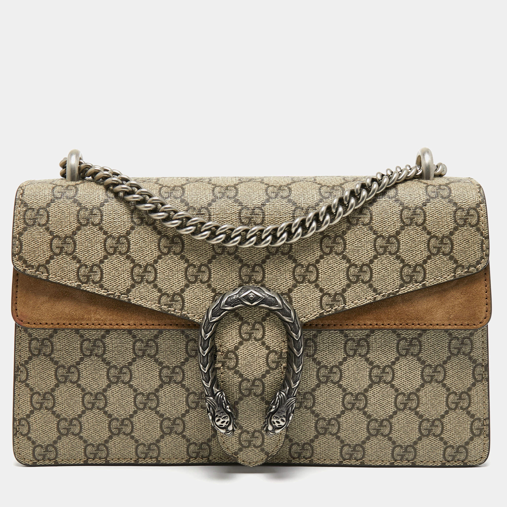Pre Owned Gucci Beige GG Supreme Canvas and Suede Small Dionysus Shoulder Bag