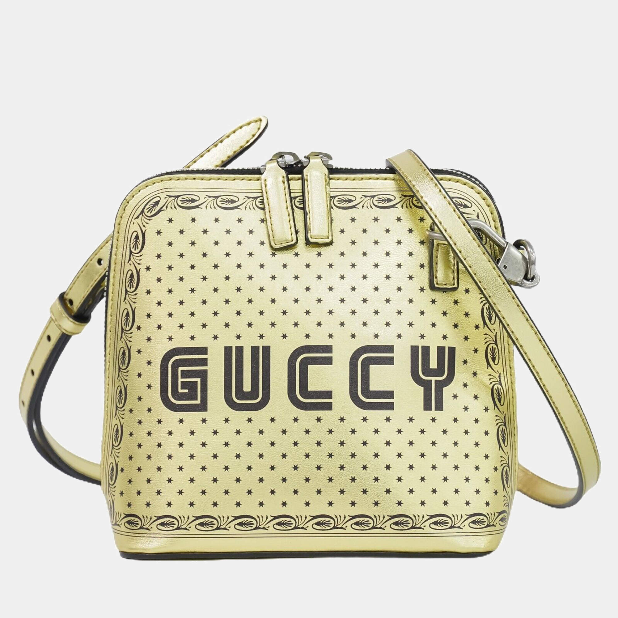 Gucci White/Gold Leather Guccy Mini Crossbody Bag