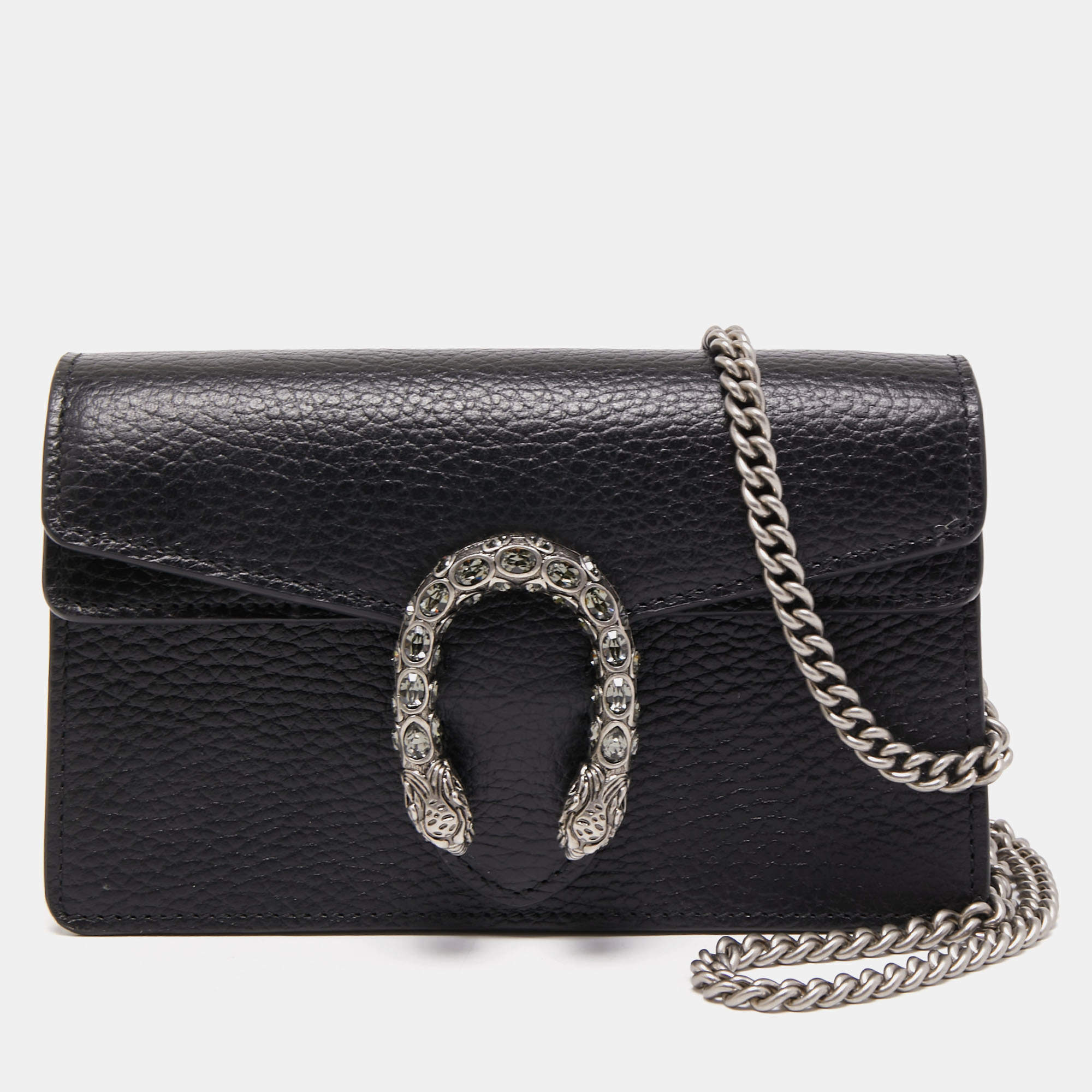 Pre Owned Gucci Black Leather Super Mini Dionysus Chain Bag