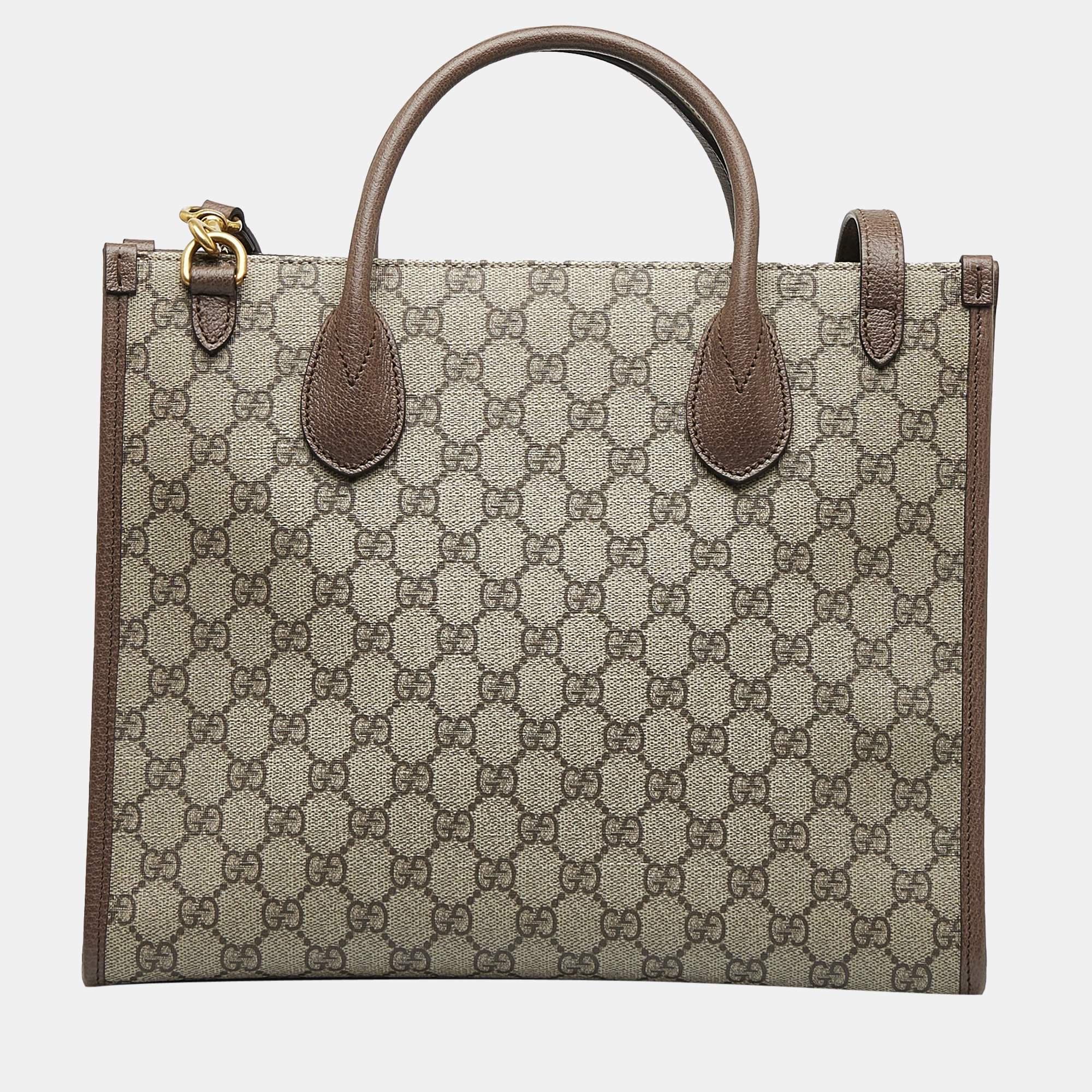 Gucci - Embossed Leather Monogram Speedy Medium Brown Top Handle Bag