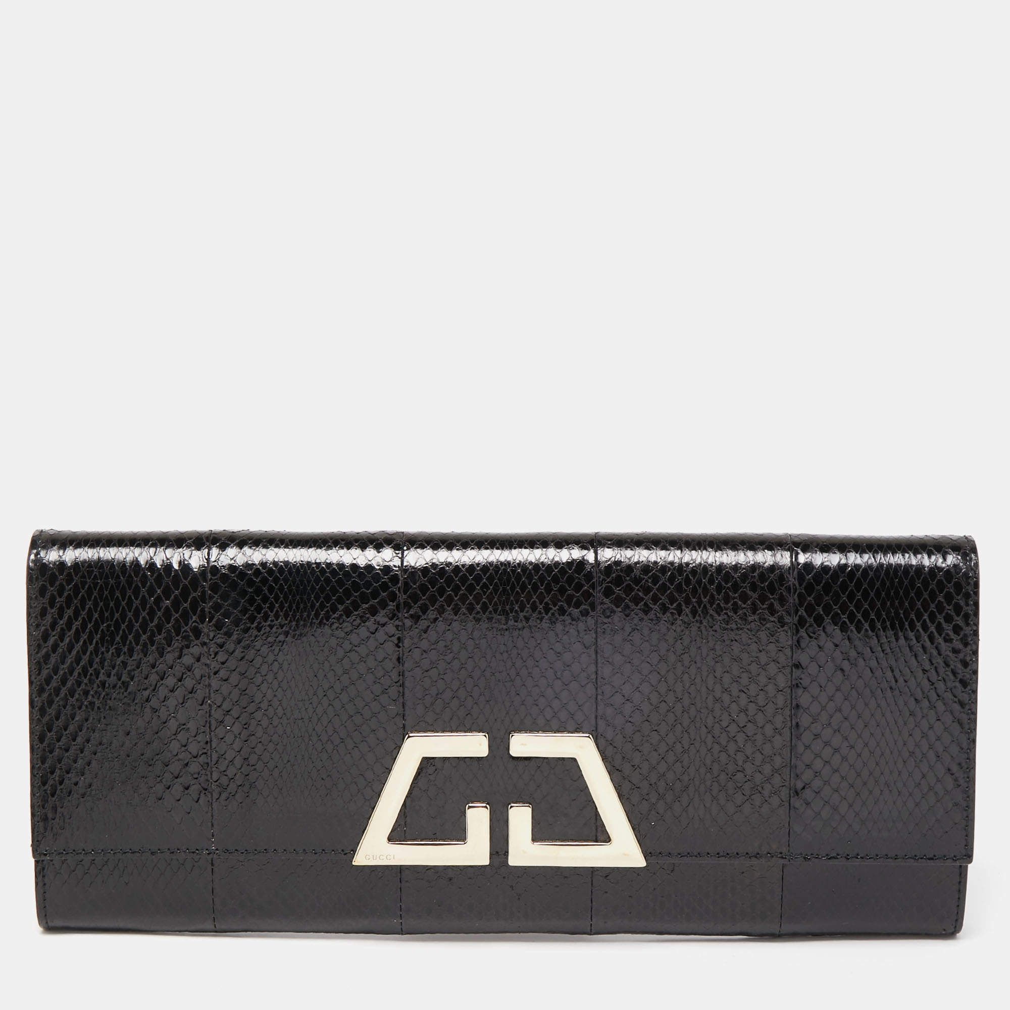 مملوكة مسبقًا Gucci Black Python G Night Flap Clutch