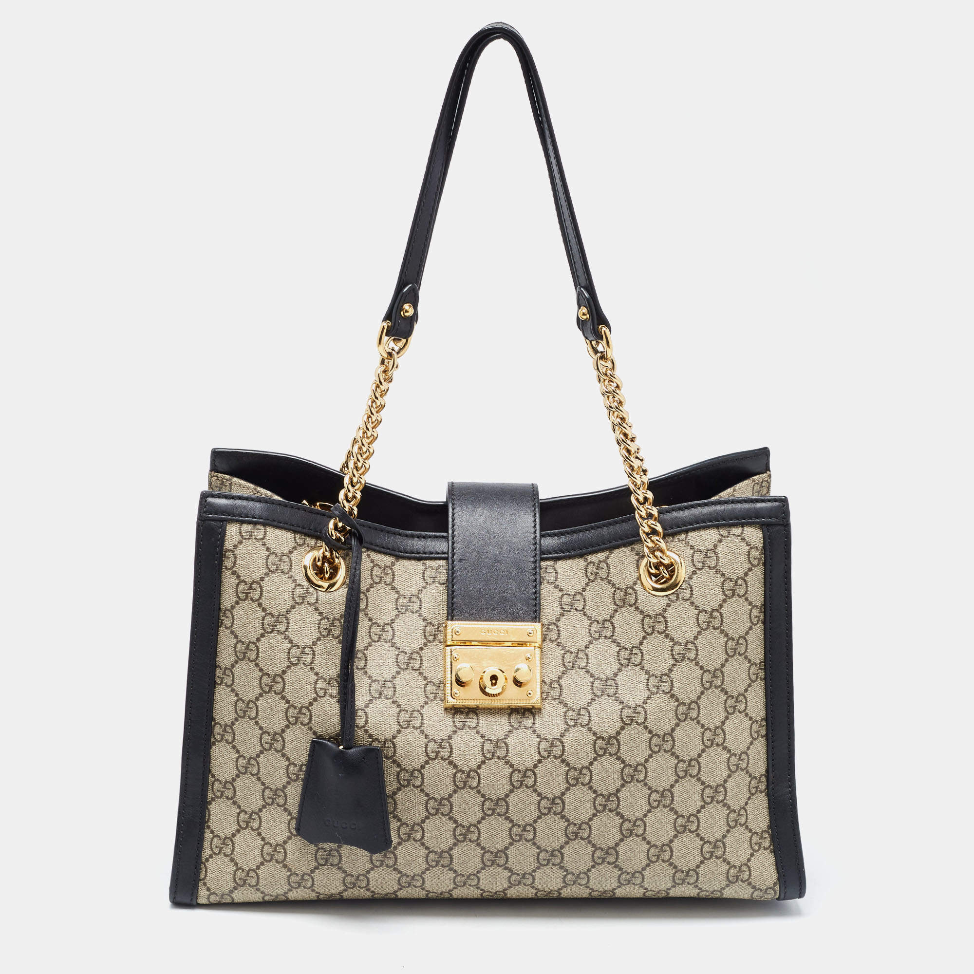 Gucci Beige/Navy Blue GG Supreme Canvas Padlock Medium Shoulder Bag