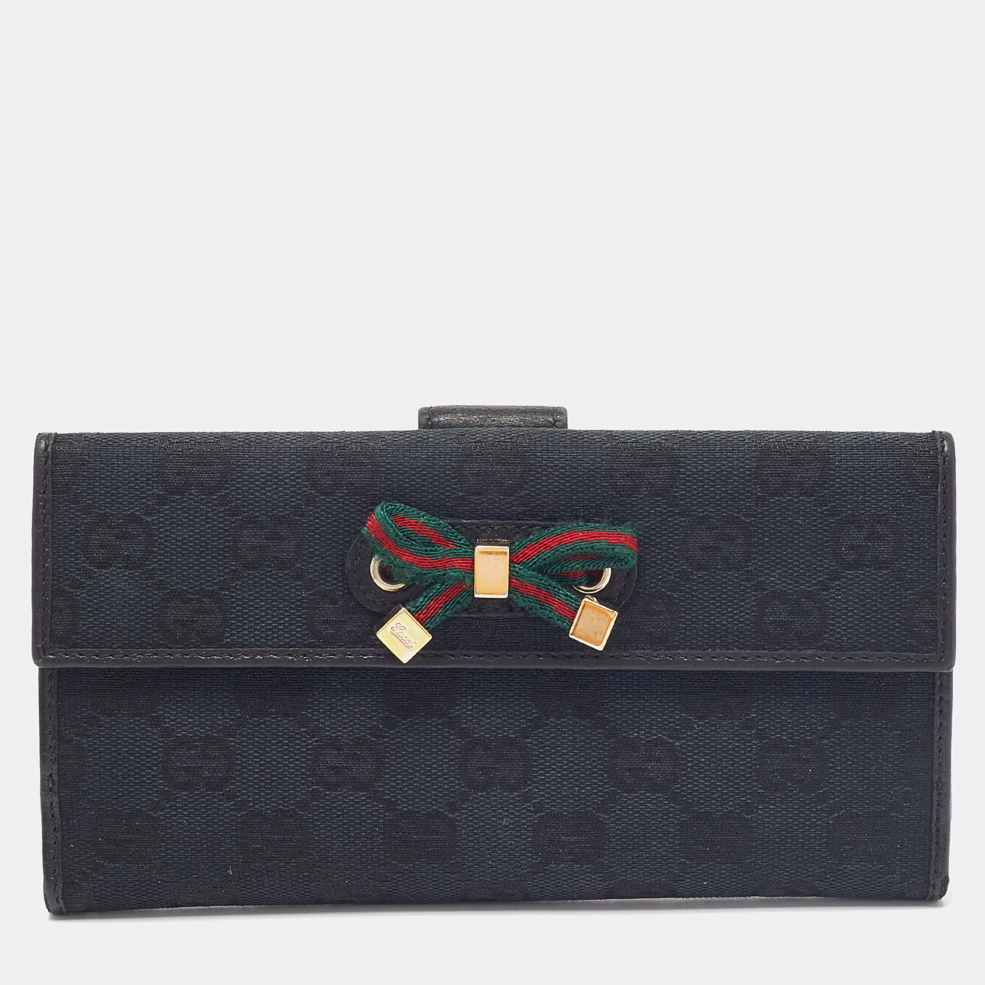 Gucci Black GG Canvas and Leather Princy Flap Continental Wallet