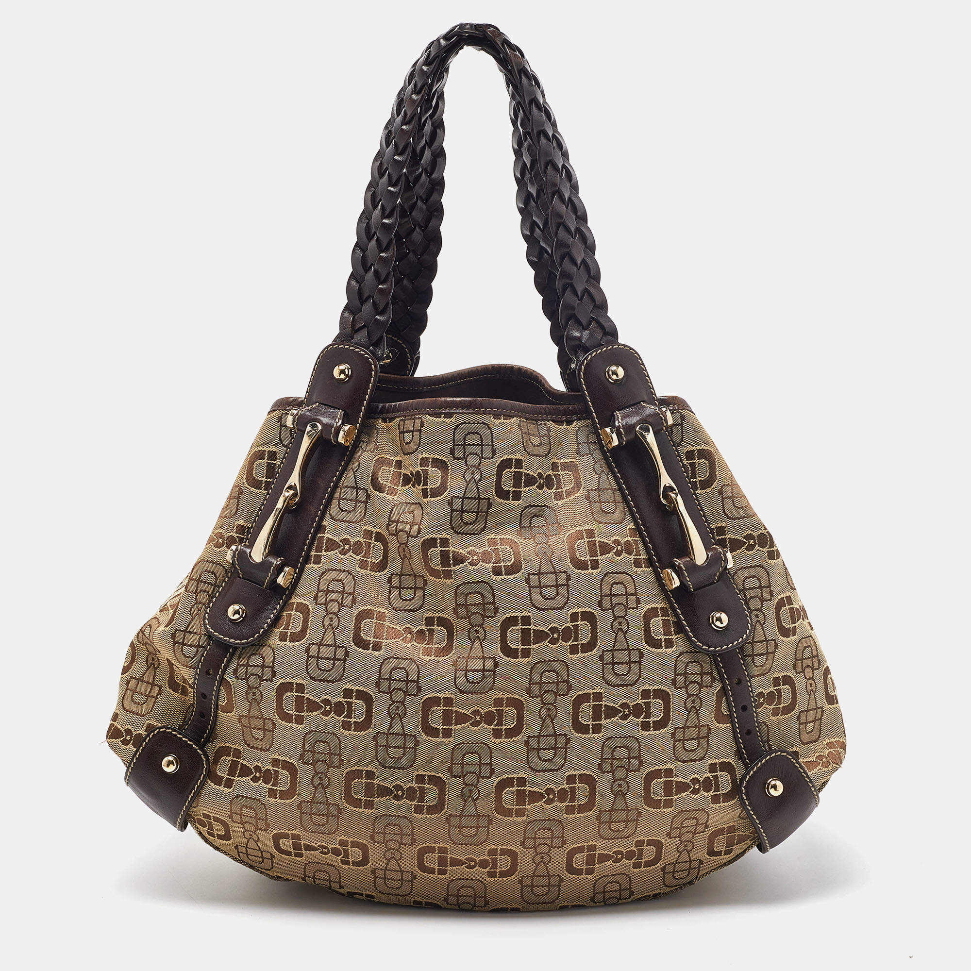 مملوكة مسبقًا Gucci Beige/Brown Horsebit Canvas and Leather Pelham Tote