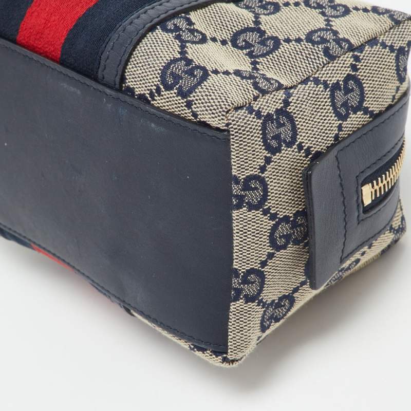 Gucci Beige/Blue GG Canvas and Leather Web Cosmetic Pouch Gucci