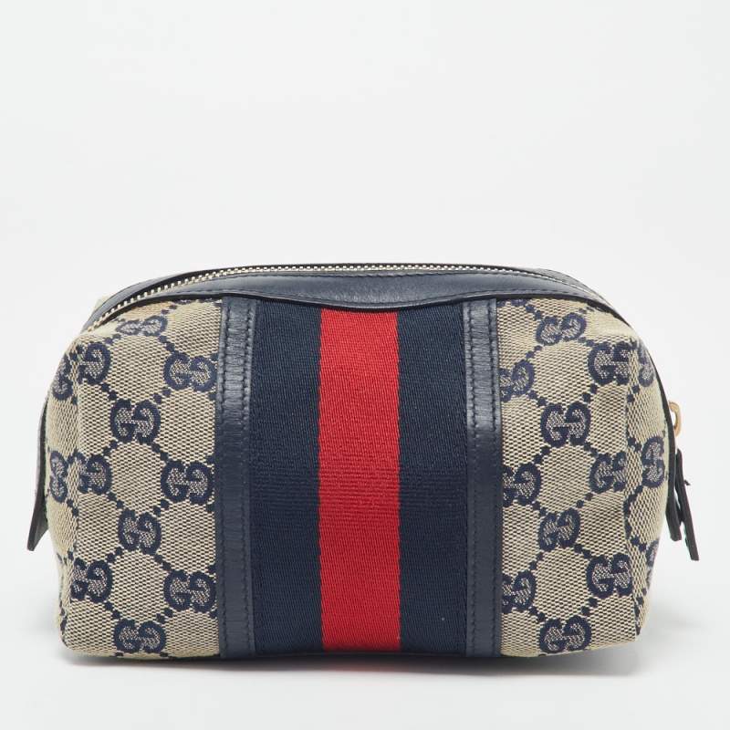 Gucci Beige/Blue GG Canvas and Leather Web Cosmetic Pouch Gucci