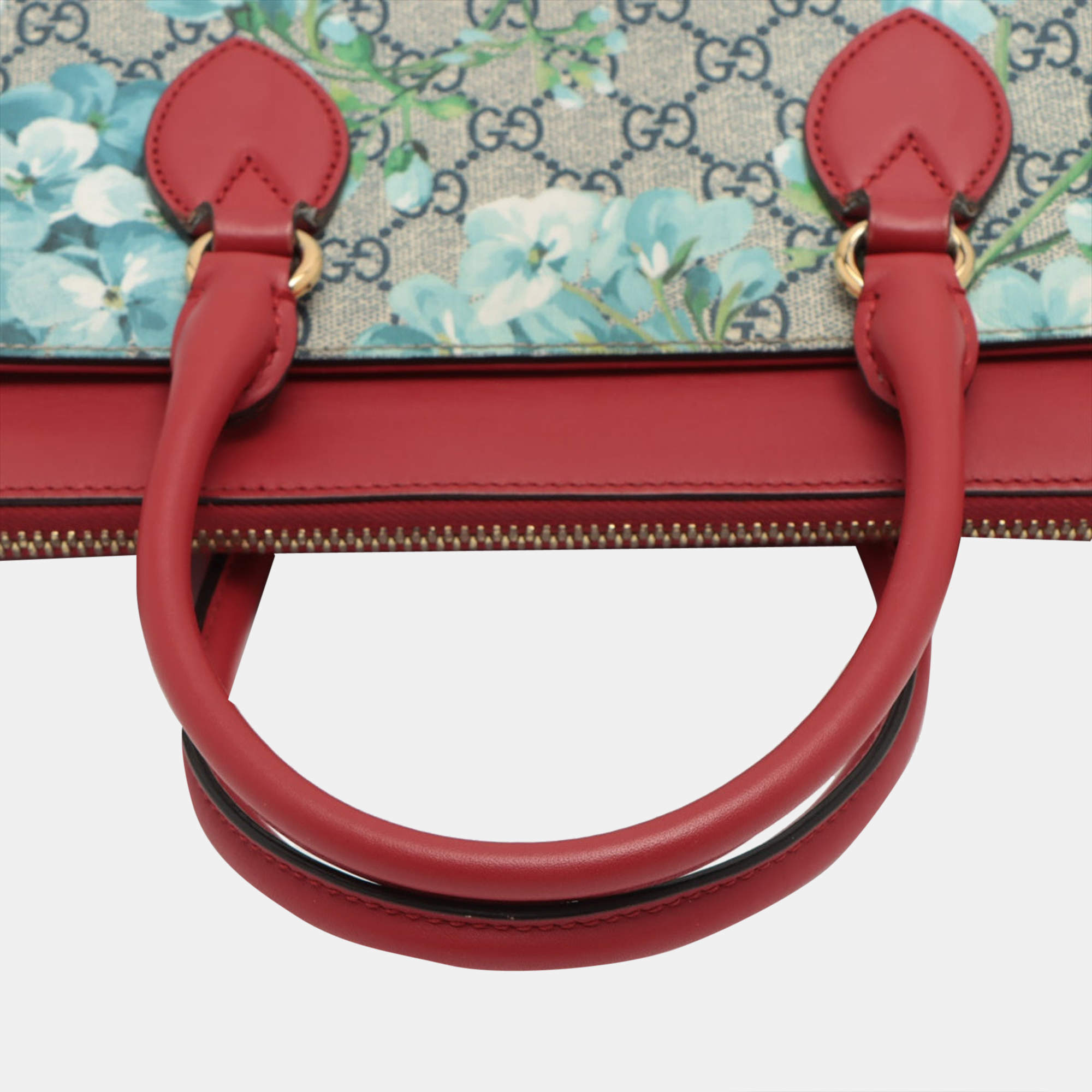 GUCCI Blooms GG Floral Supreme Canvas Leather Satchel Bag Red 546316 