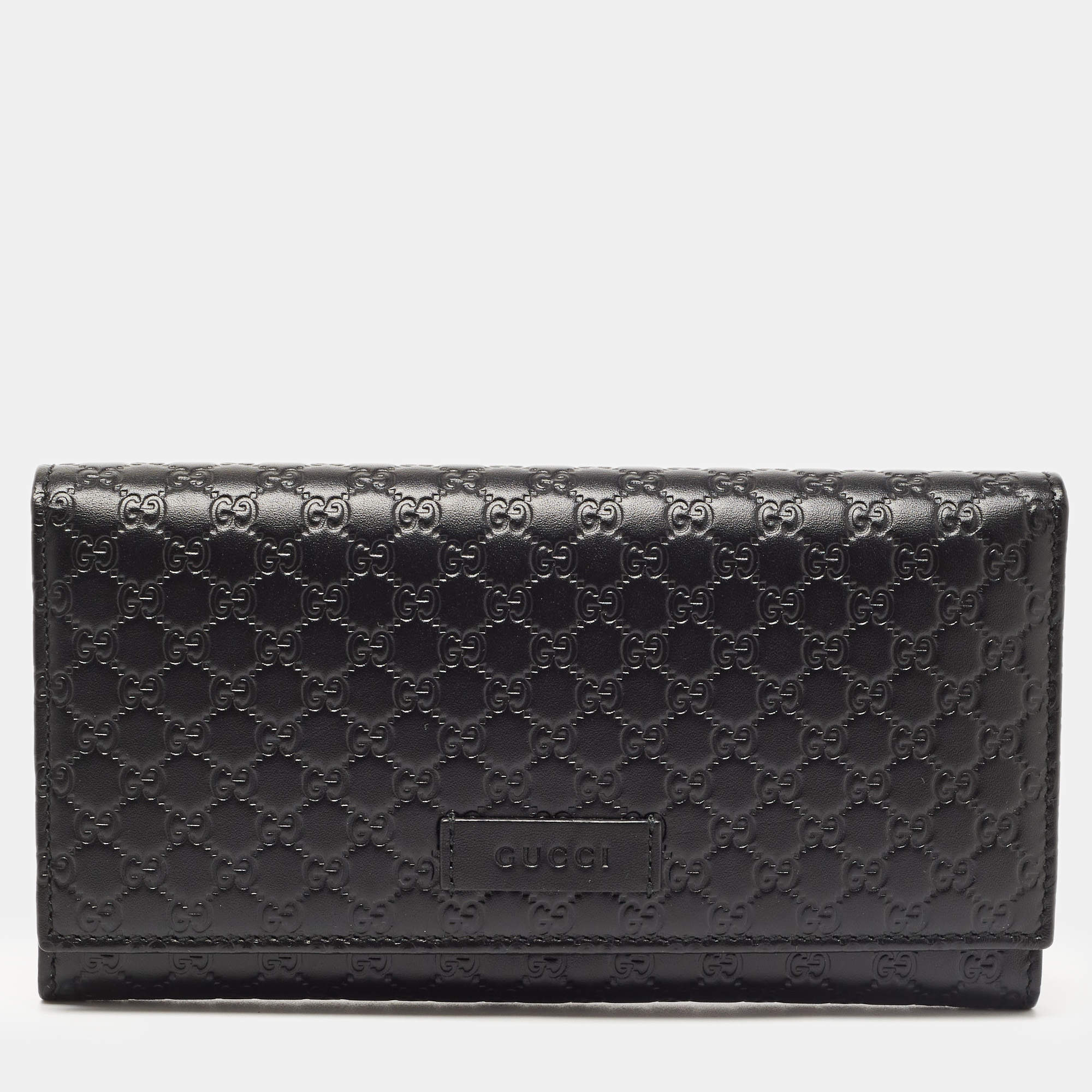 Gucci Black Mircoguccissima Leather Logo Flap Continental Wallet