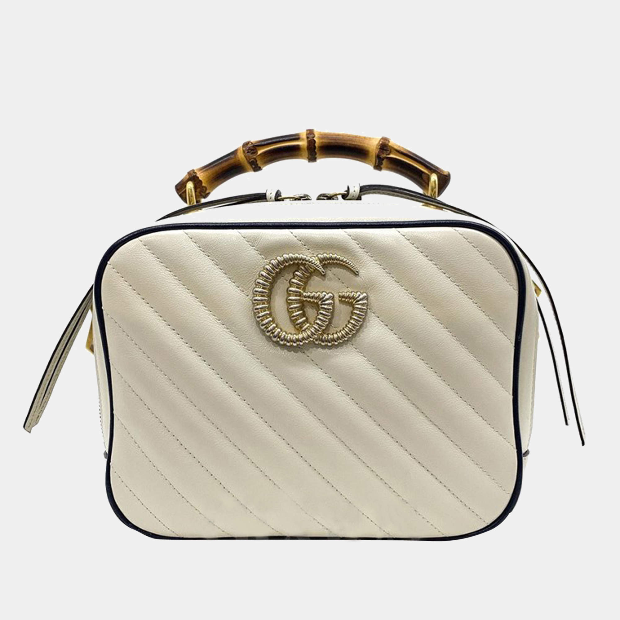 Gucci White Matelassé Leather Mini Marmont Bag Gold Hardware