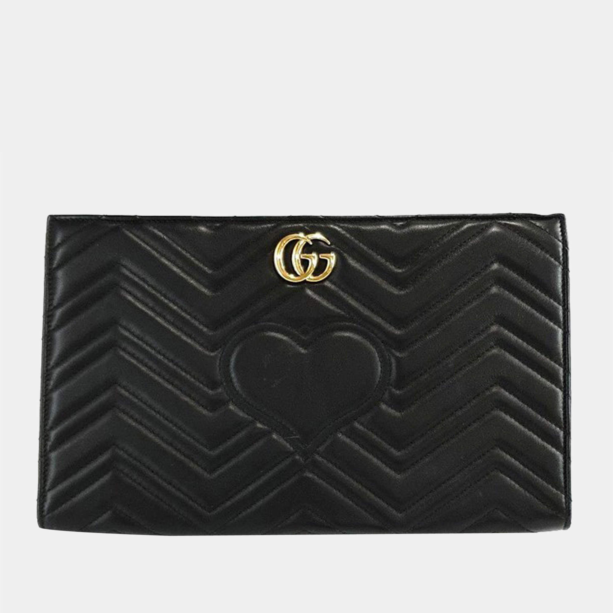 Gucci Black Leather GG Marmont Clutch