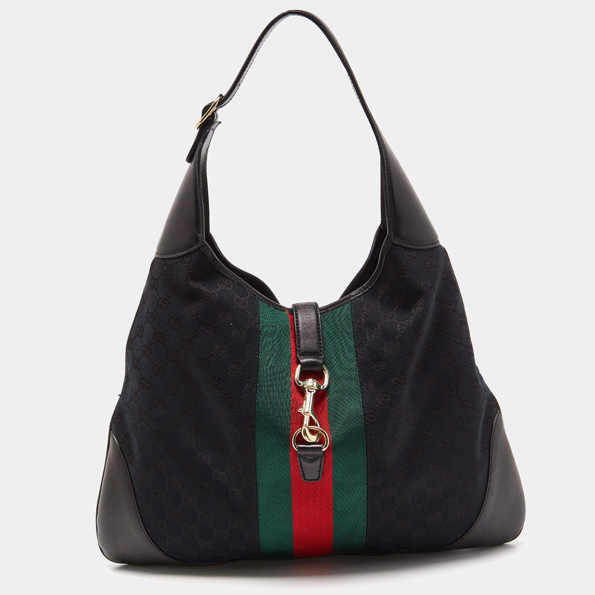 Pre Owned Gucci Black GG Canvas and Leather Large Jackie O Bouvier Hobo