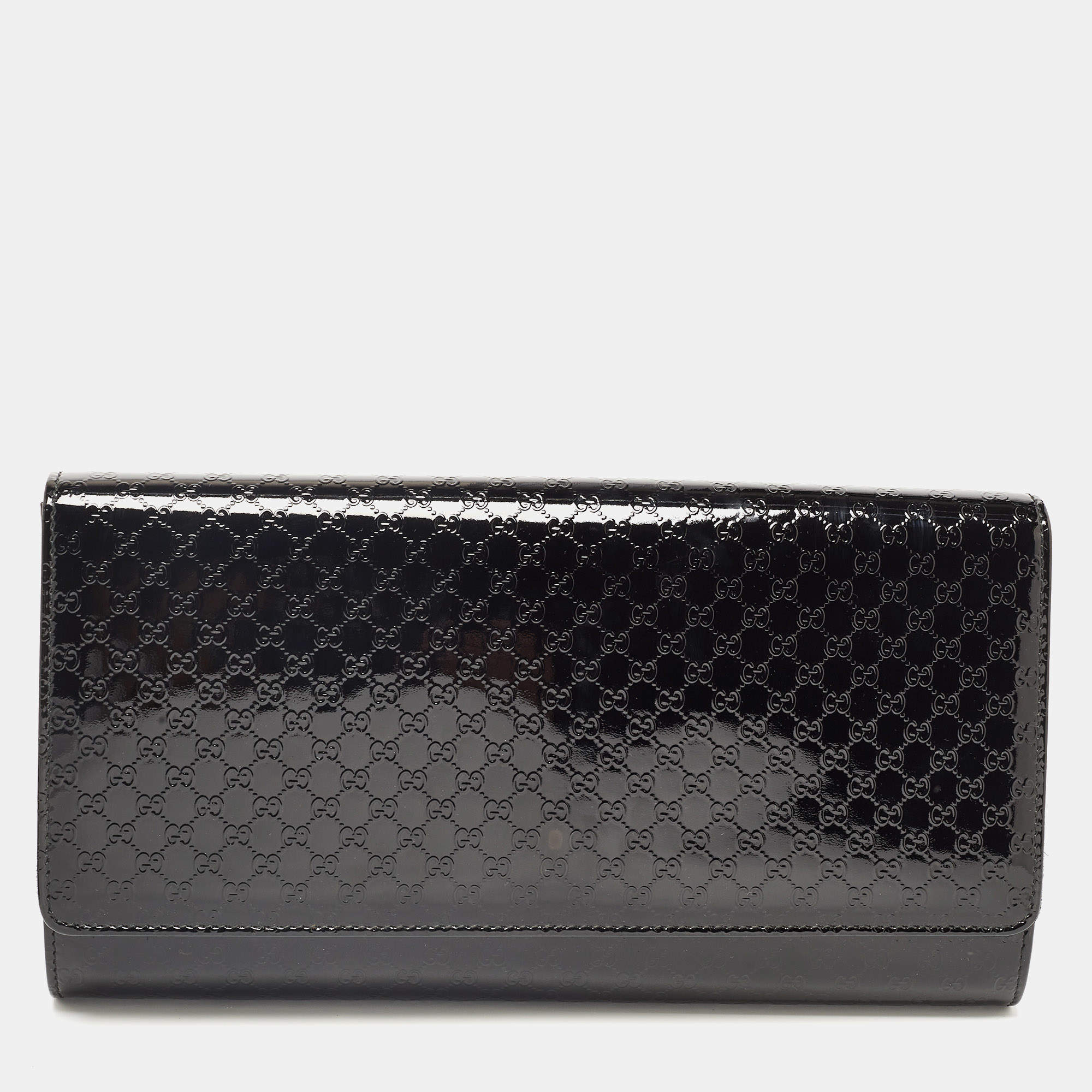 Pre Owned Gucci Black Microguccissima Patent Leather Medium Broadway Clutch