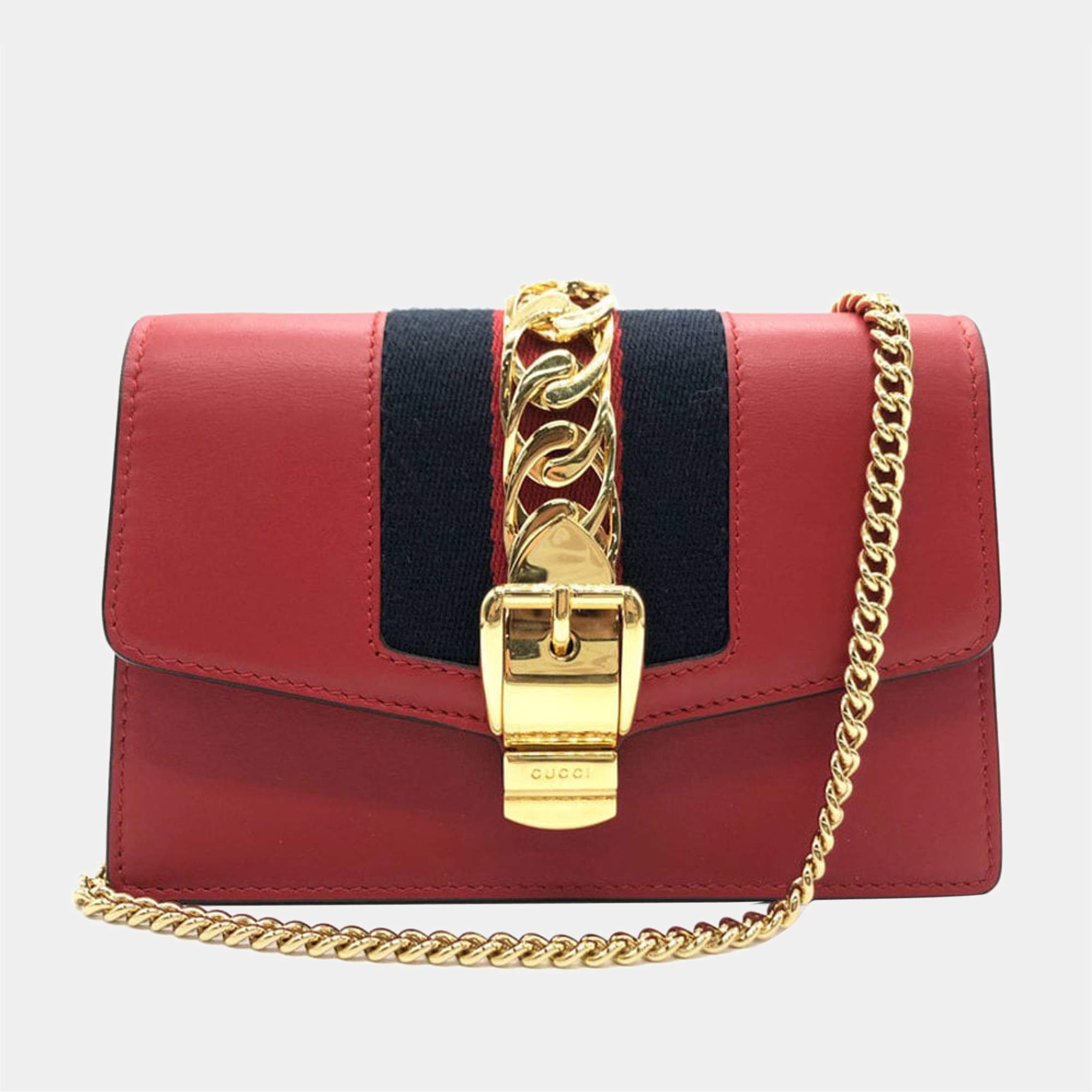 Gucci Red Leather Super Mini Sylvie Chain Shoulder Bag