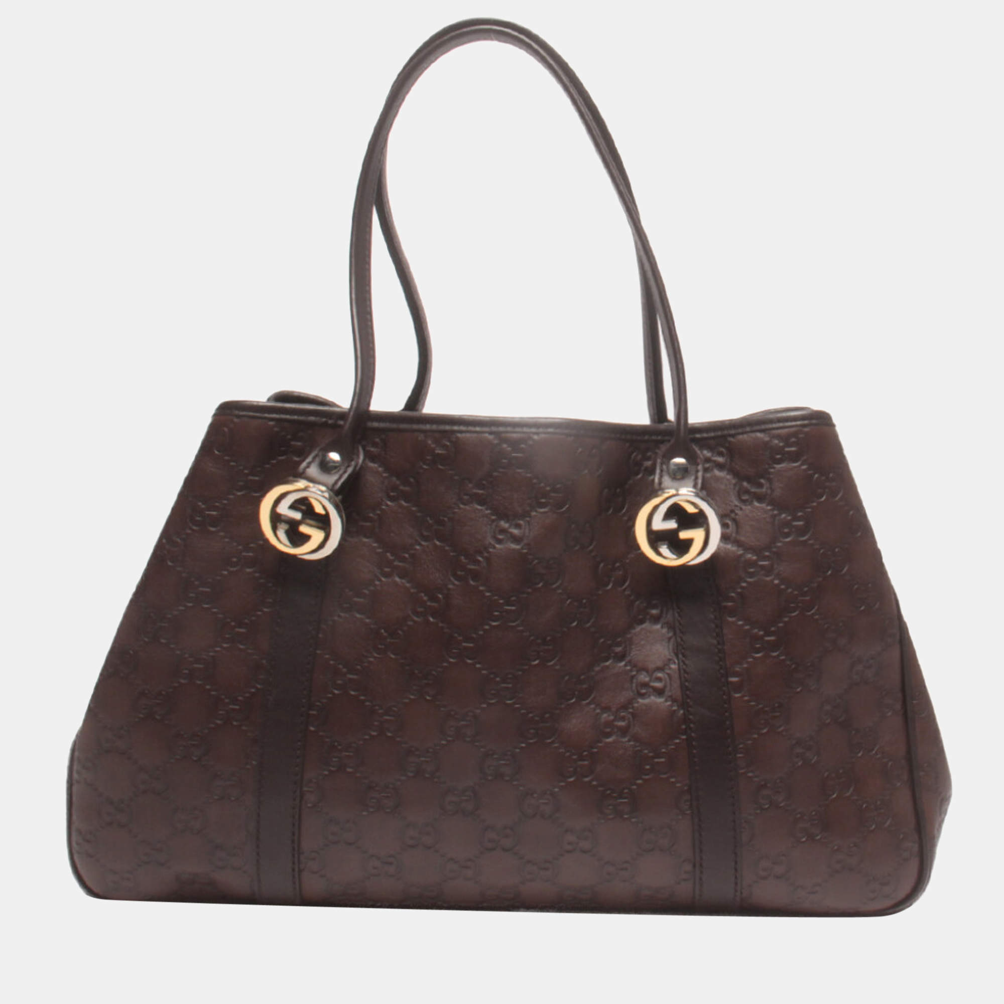 Pre Owned Gucci Brown Leather Guccissima Twins Tote Bag