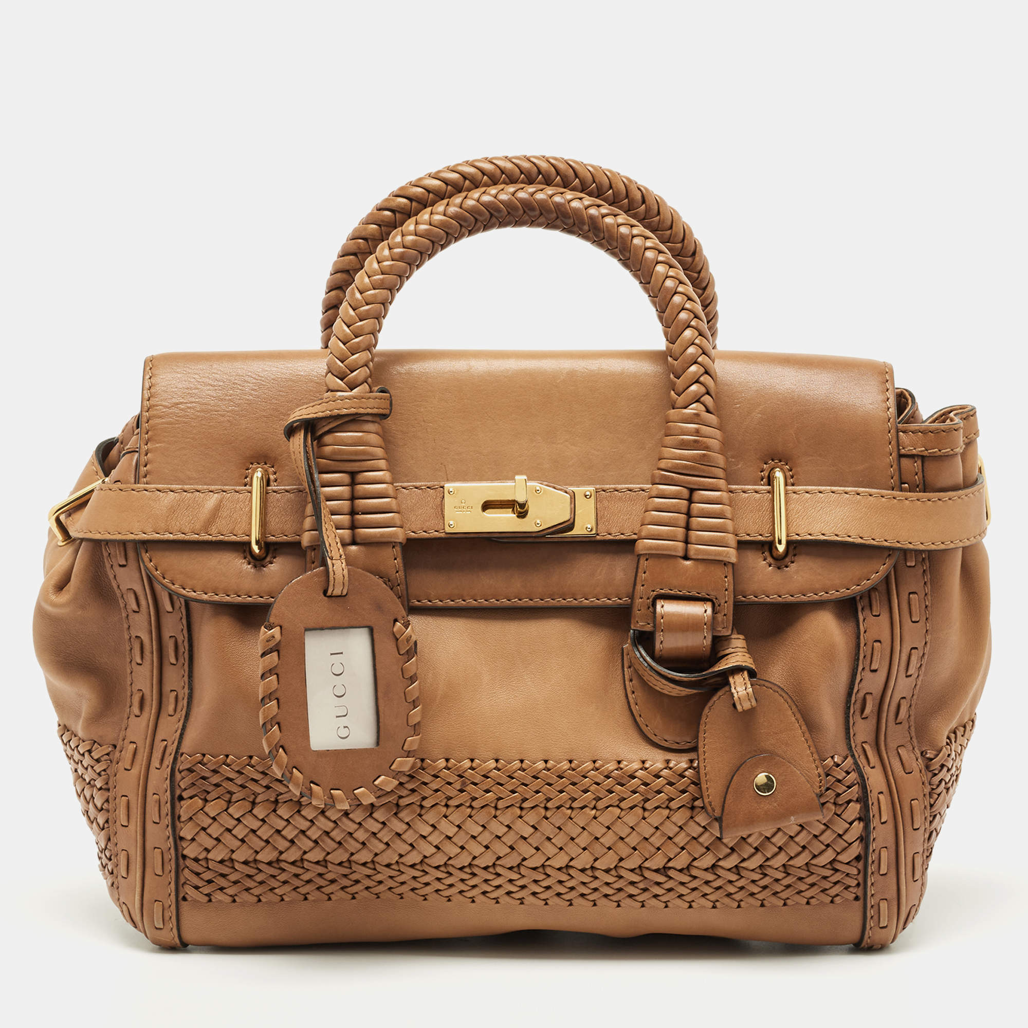 Pre Owned Gucci Brown Leather Handmade Top Handle Bag
