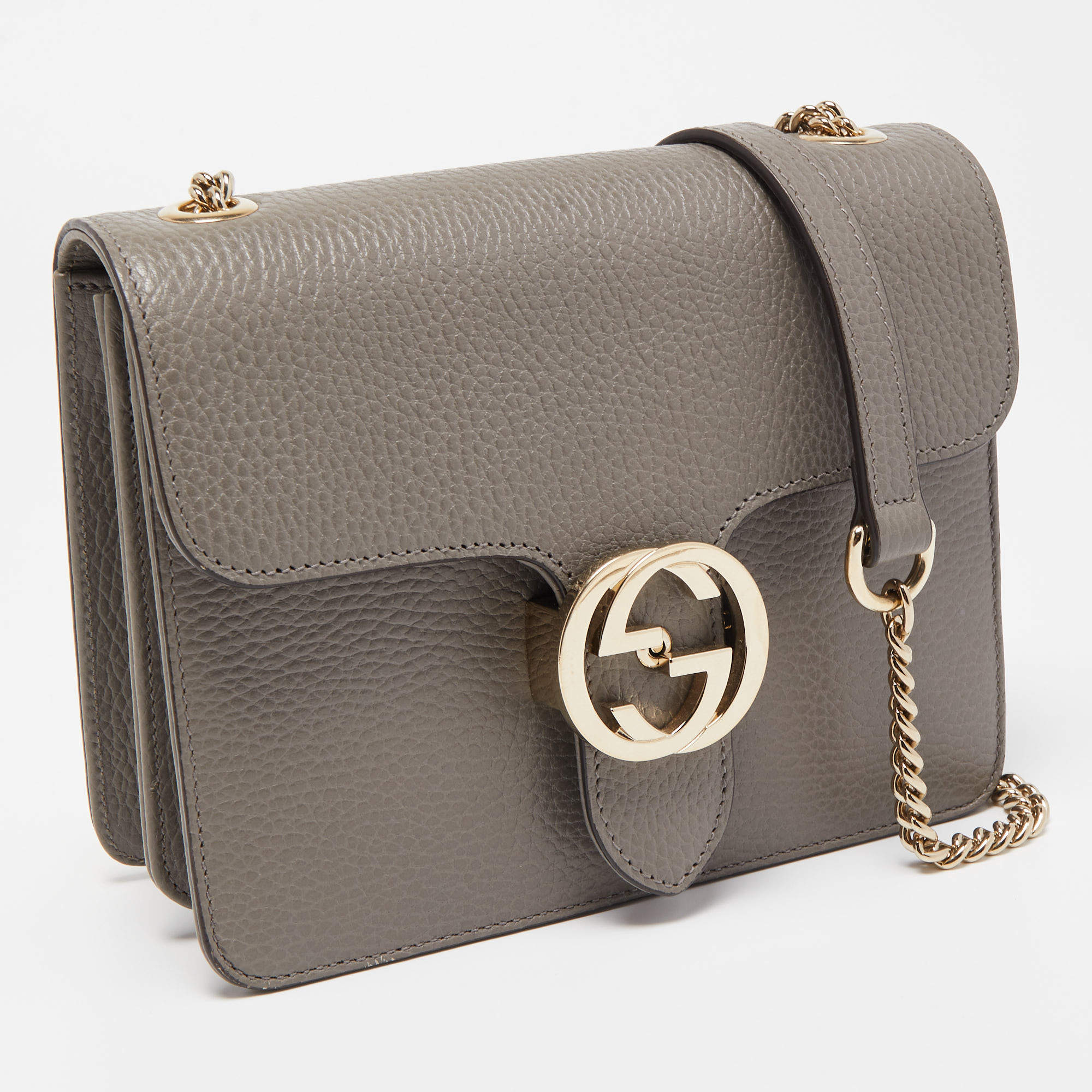 Interlocking leather crossbody bag Gucci Grey in Leather - 36052155