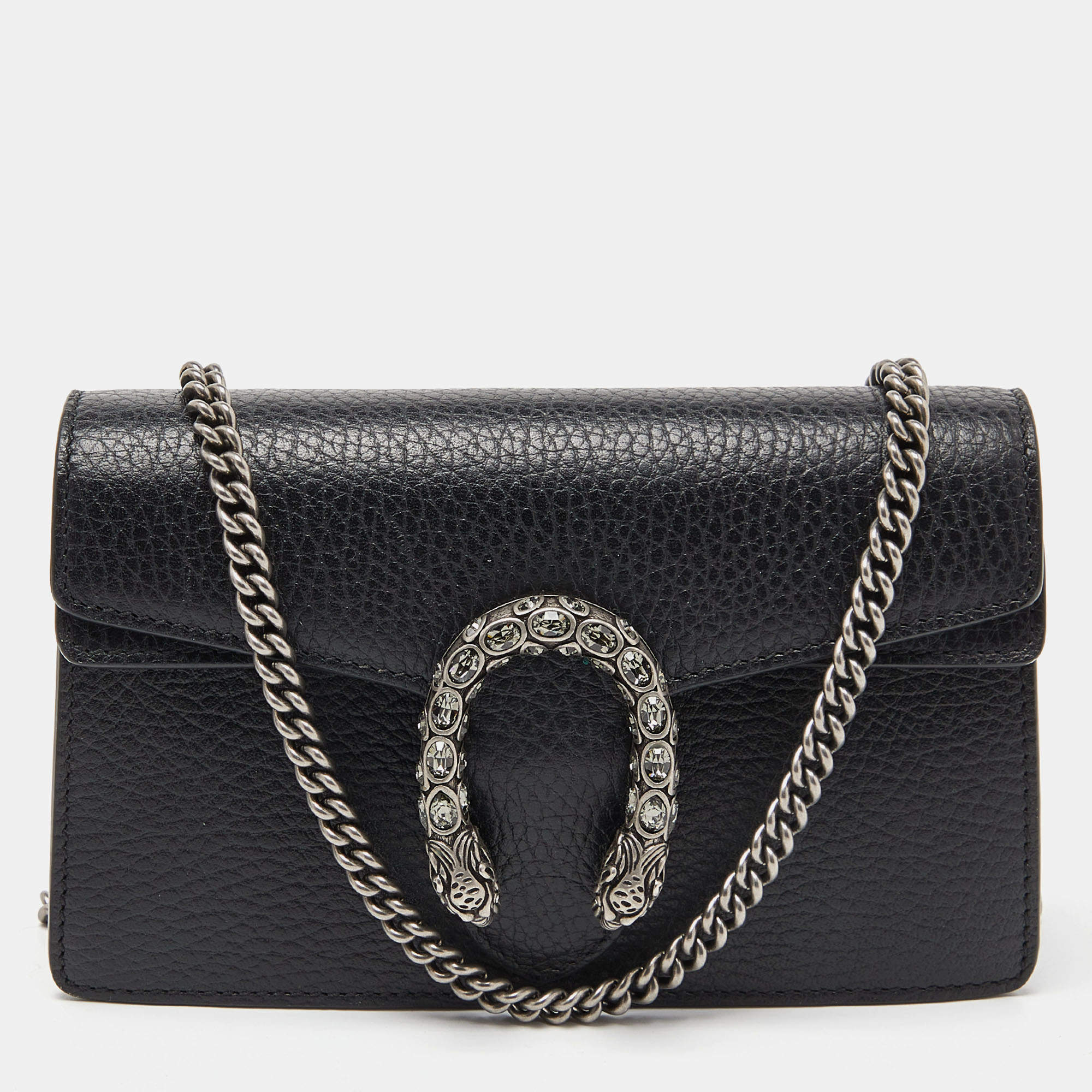 Gucci Black Leather Dionysus Super Mini Wallet on Chain