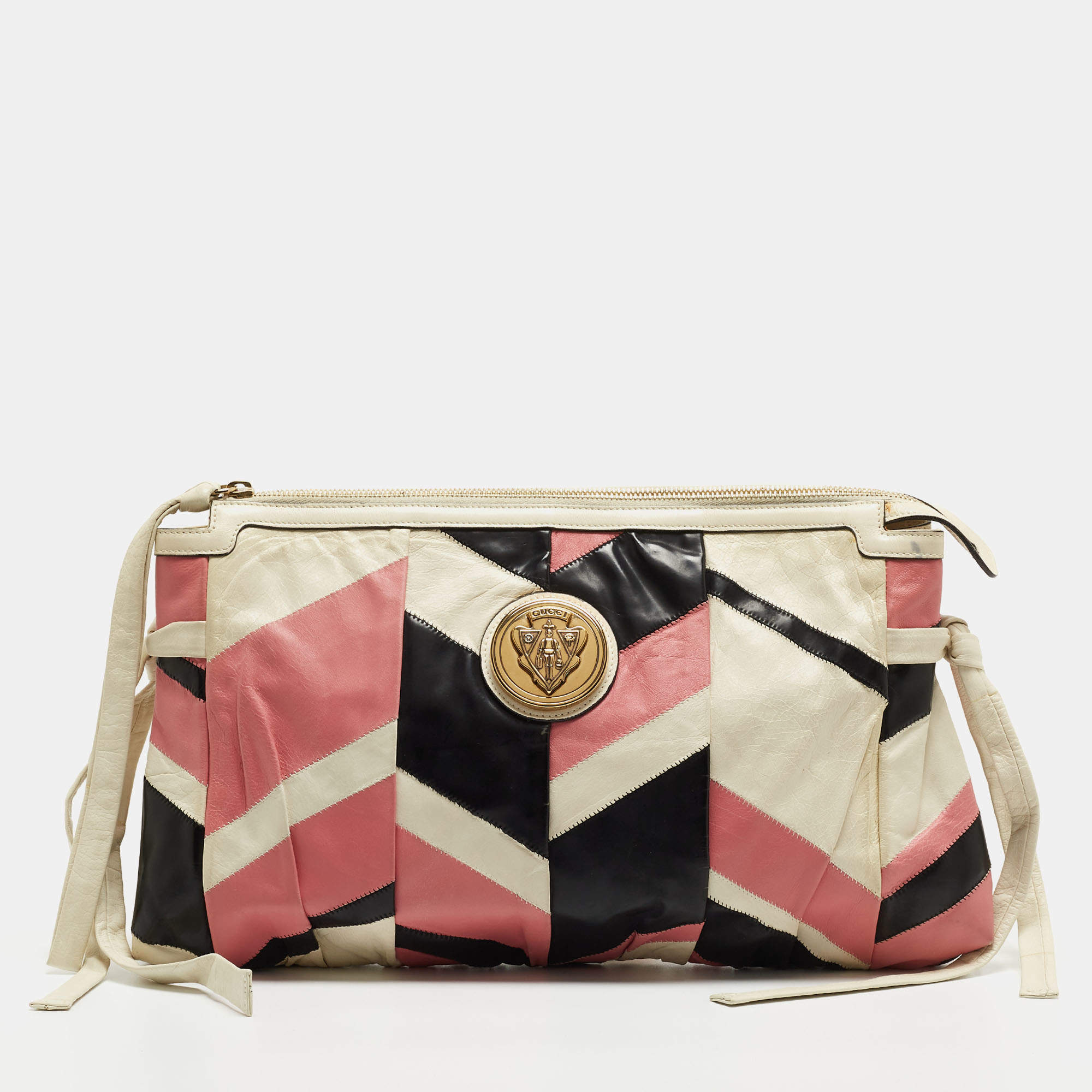Pre Owned Gucci Multicolor Patch Leather Large Hysteria Wristlet Clutch