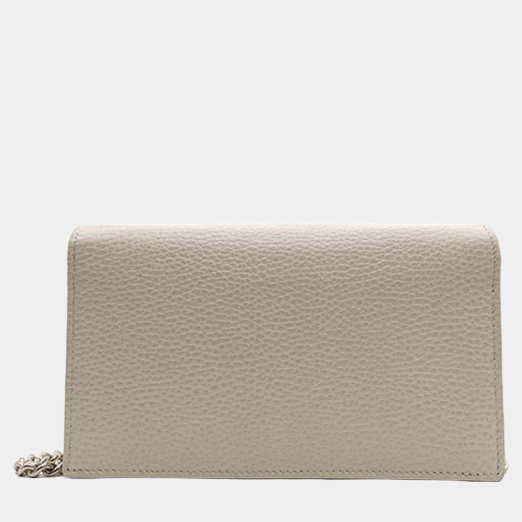 GUCCI Dollar Calfskin Interlocking G Chain Wallet White 1207828