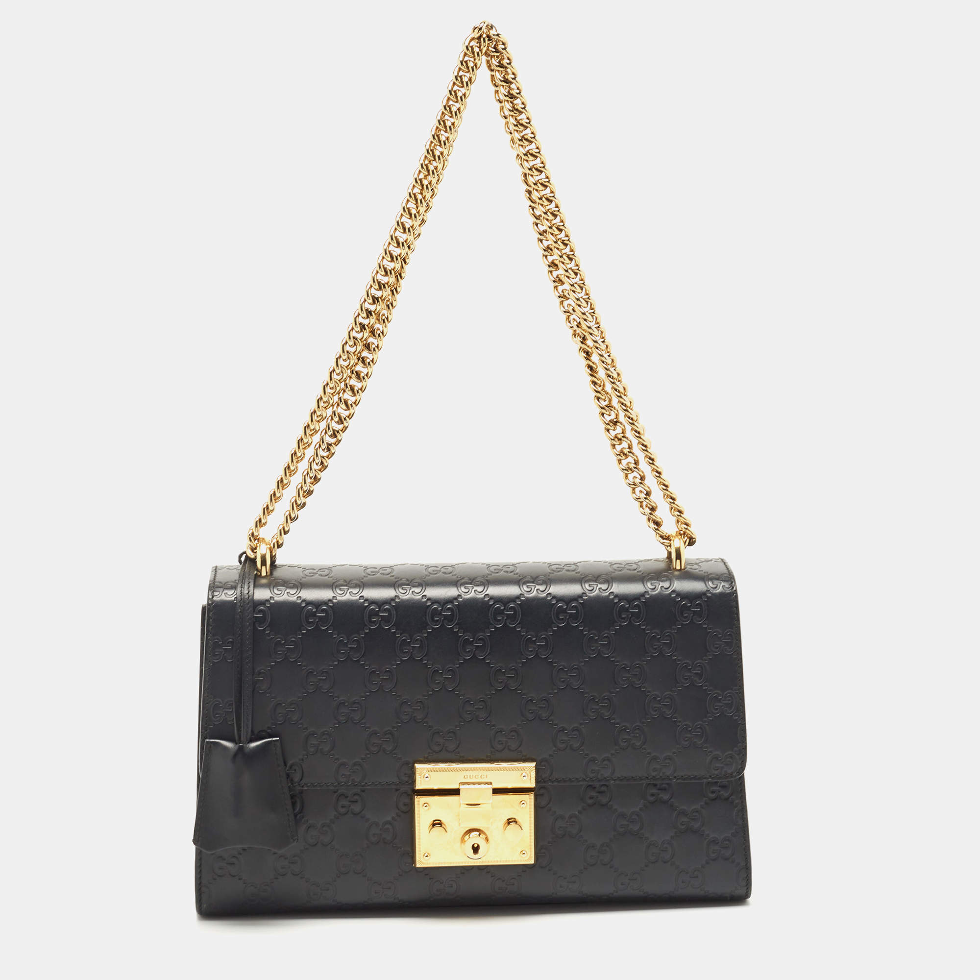 Gucci Black Guccissima Leather Medium Padlock Shoulder Bag