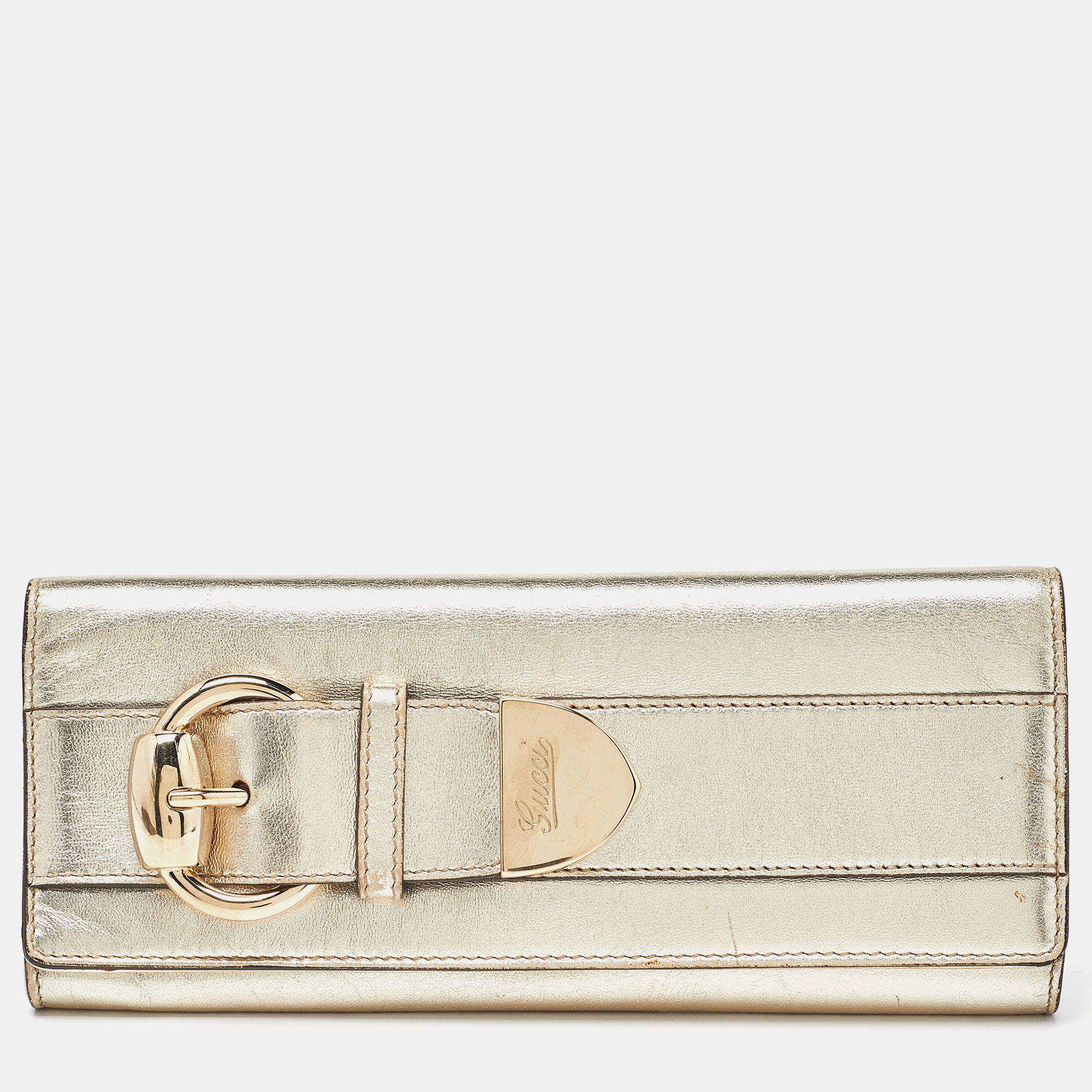 Gucci Gold Leather Romy Clutch