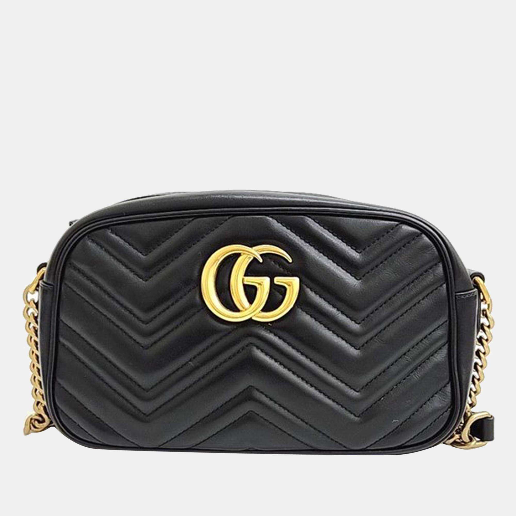 Gucci Black Leather GG Marmont Camera Shoulder Bag
