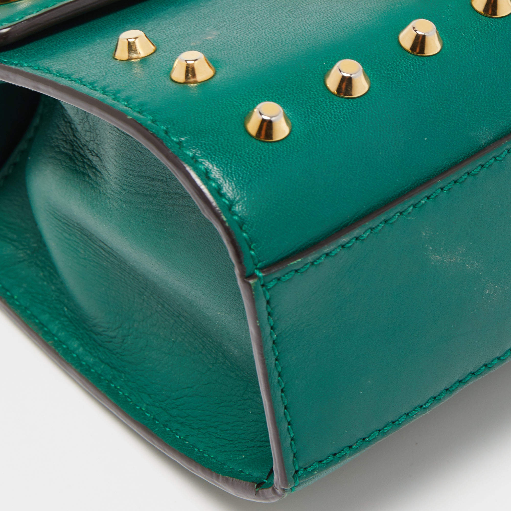 Green Leather Studded Padlock Shoulder Bag Small