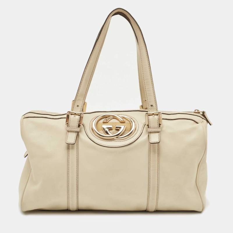 Gucci Bag Gg Monogram Canvas Large Britt Tote Off-white Leather