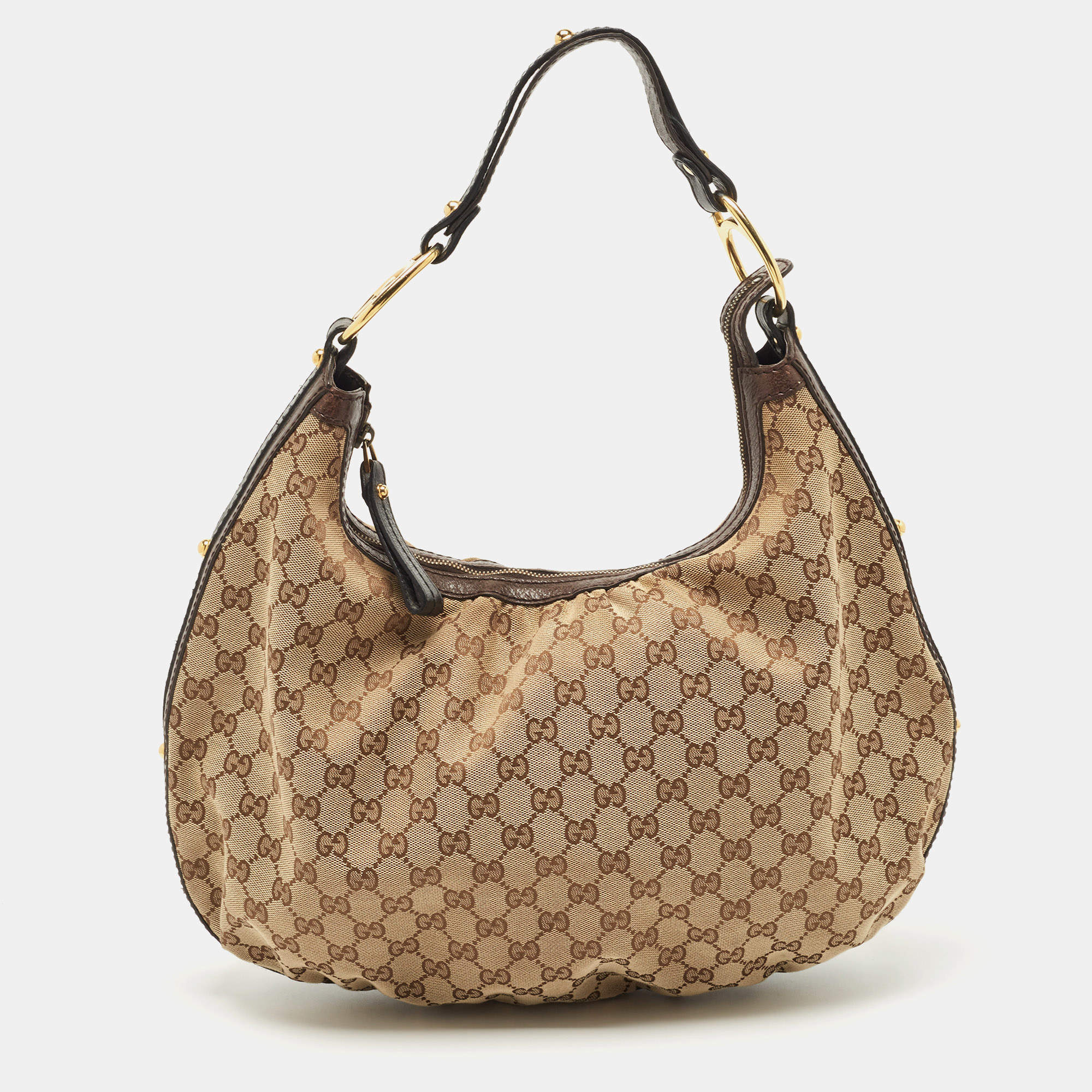 Gucci Beige/Brown GG Canvas and Leather Medium Interlocking